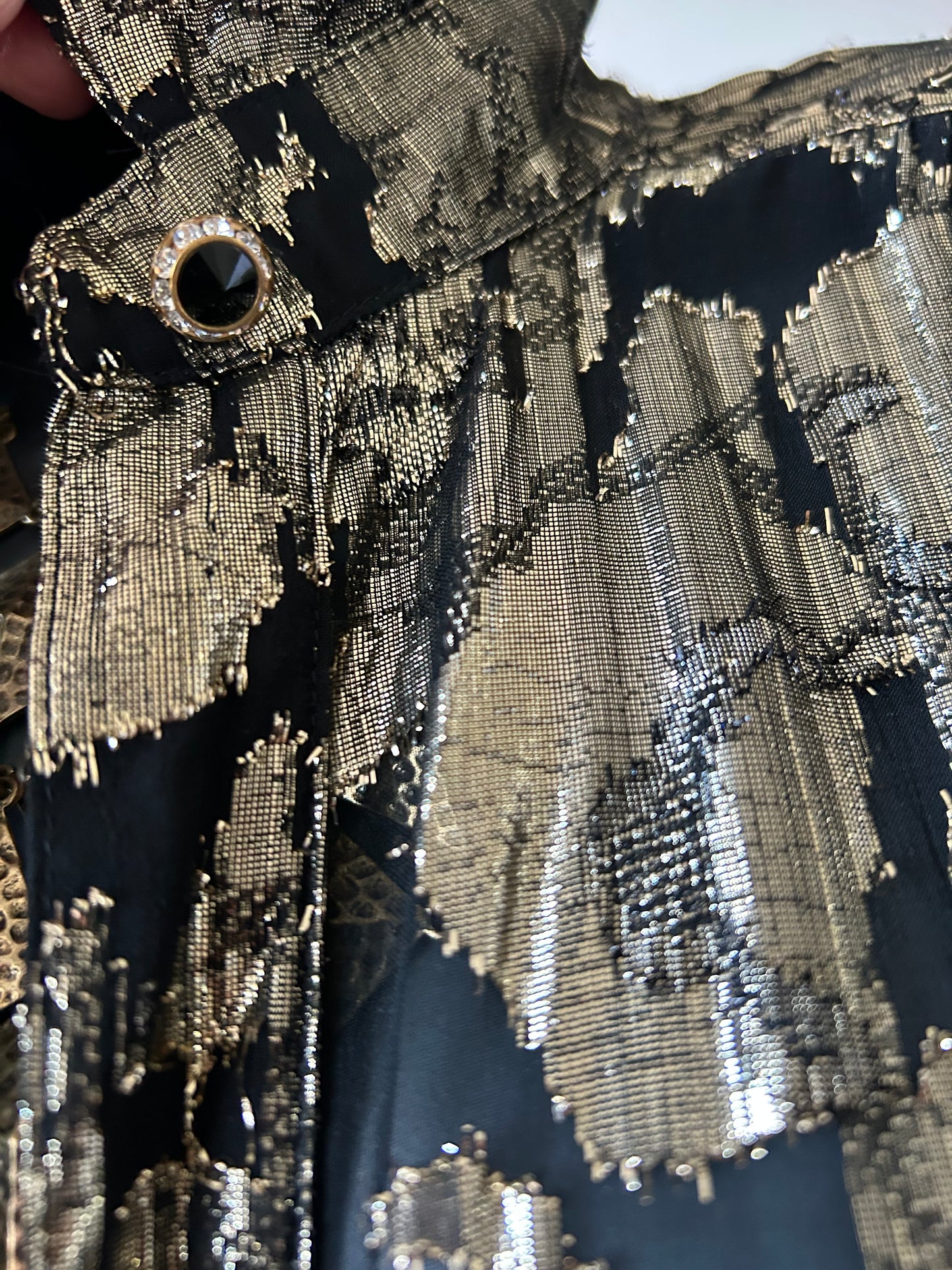 Vintage 1980s Gold and Black Lame Batwing Shirt Dress