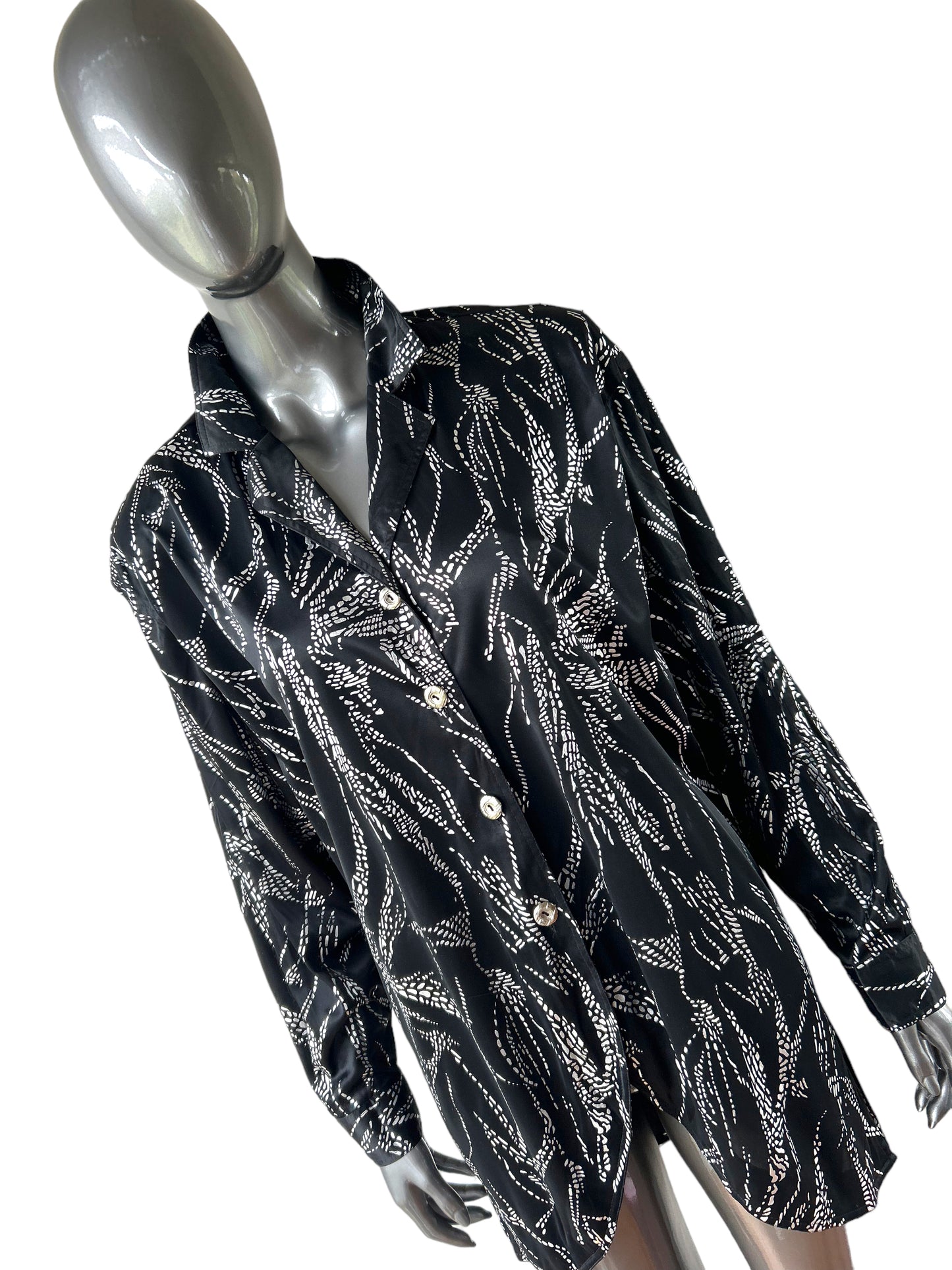 Vintage 1980s Liquid Silver Lame Shirt Dress