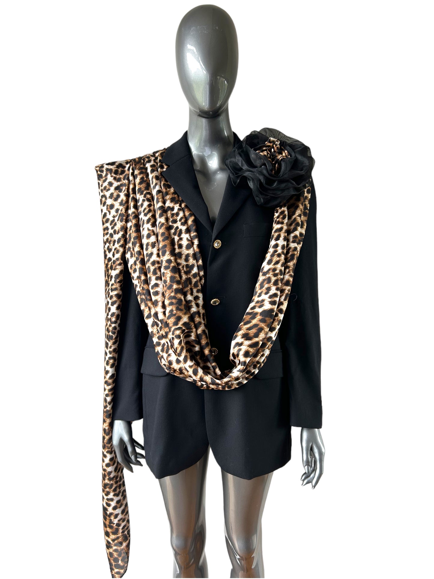Overdress Redefined Drape Blazer with floral corsage