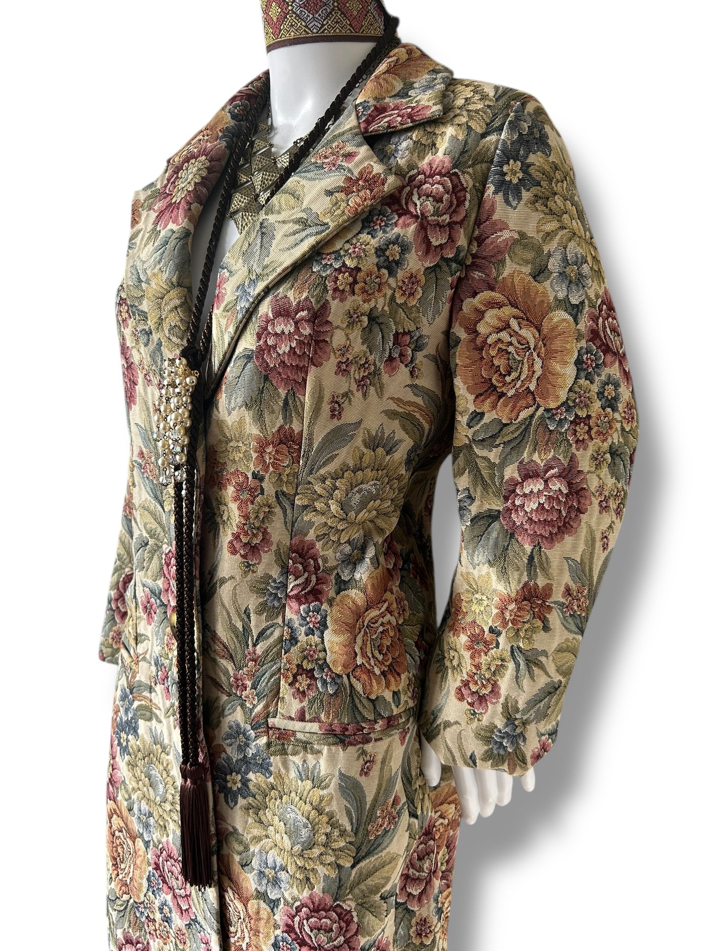 Vintage 1980s Boho Tapestry Frock Coat