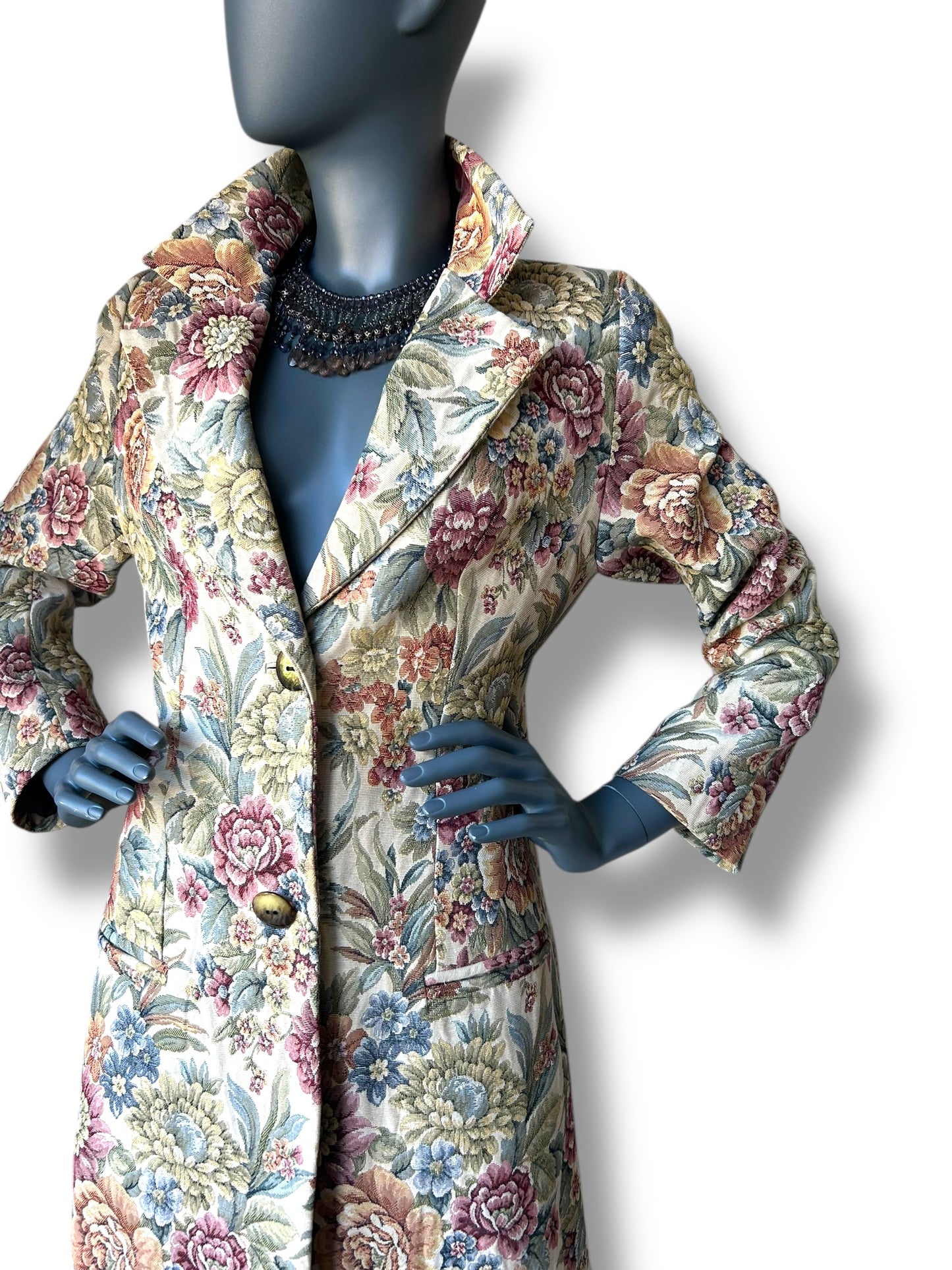 Vintage 1980s Boho Tapestry Frock Coat