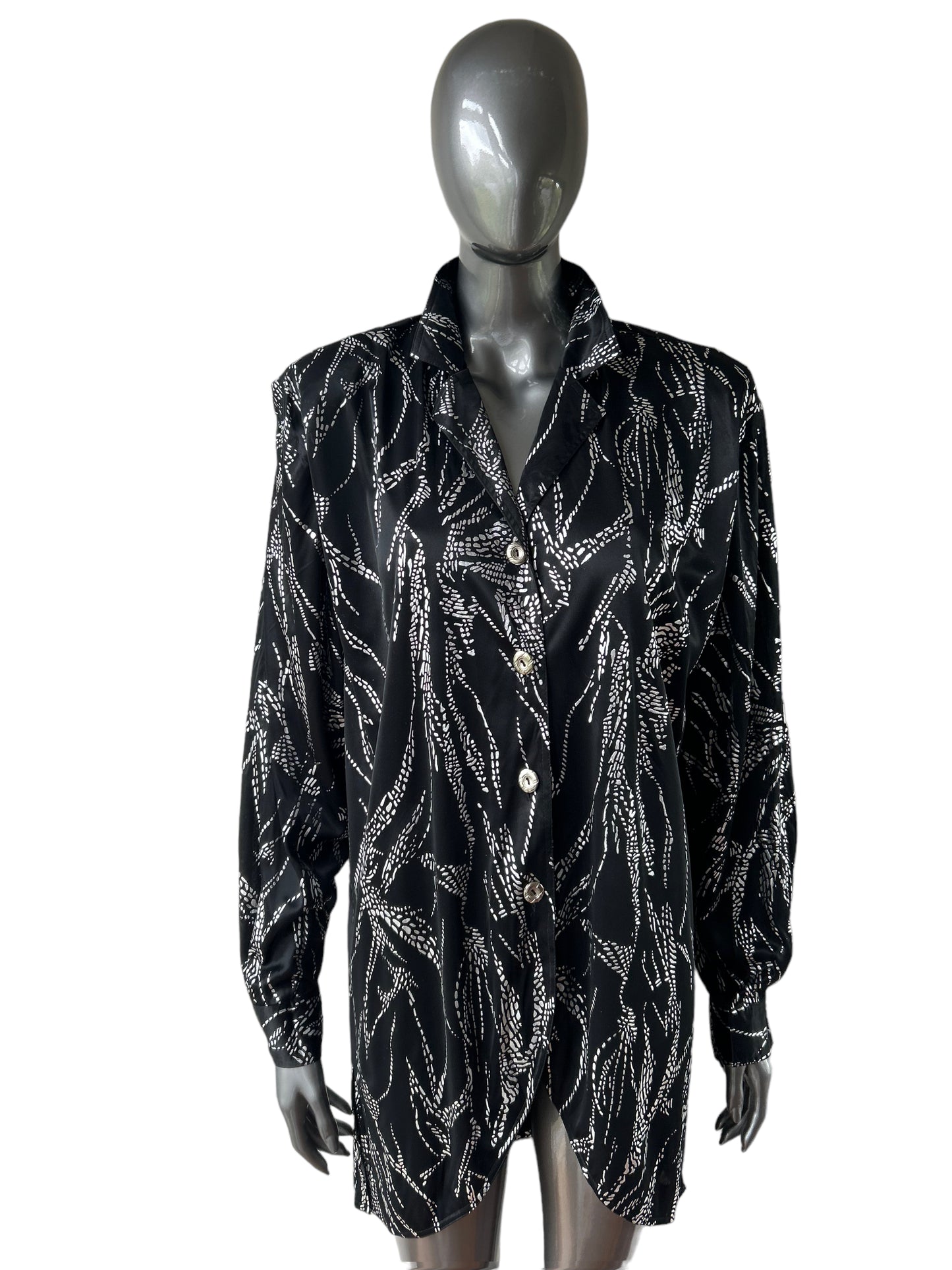 Vintage 1980s Liquid Silver Lame Shirt Dress
