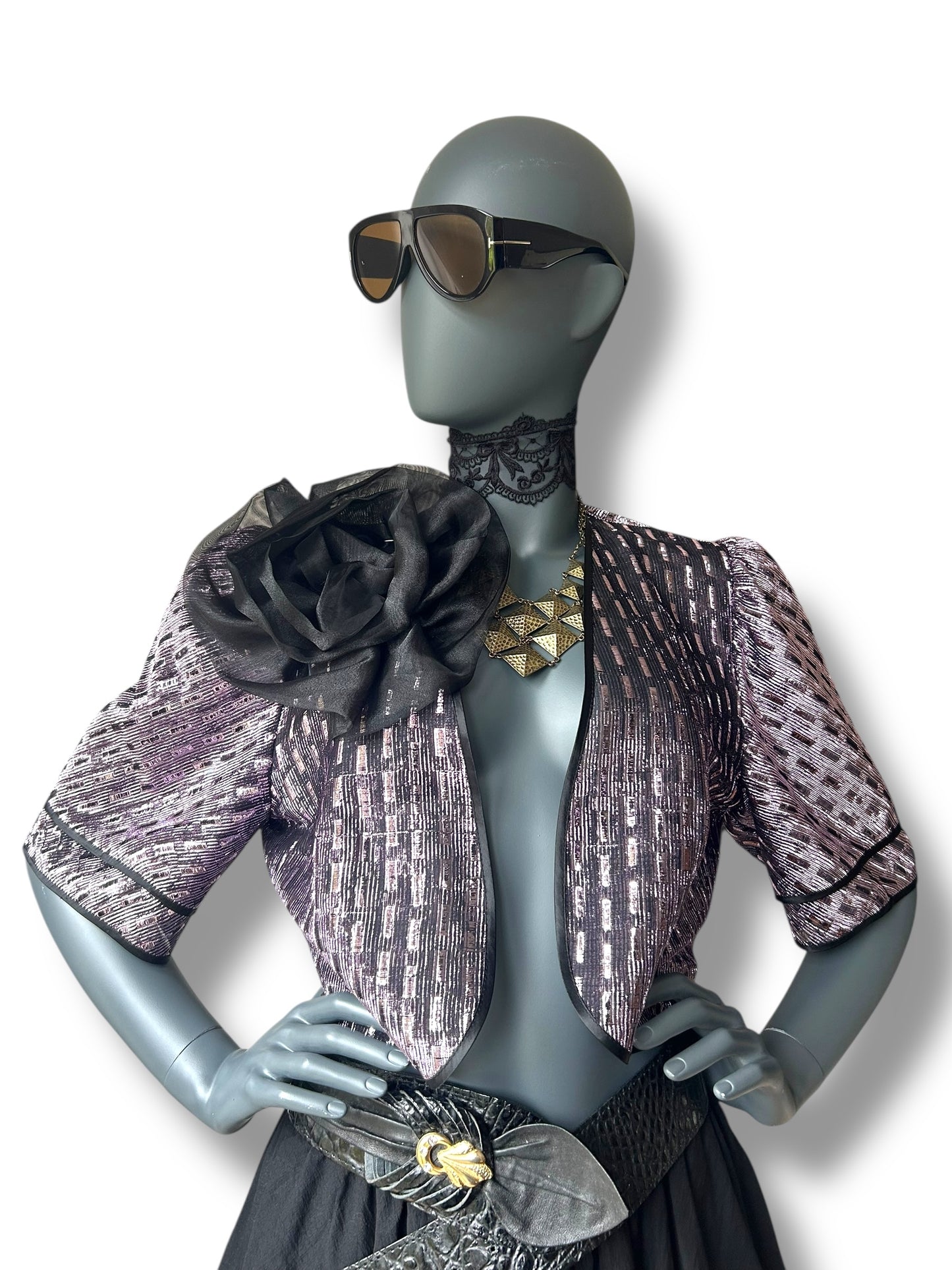 Vintage 70s Lilac Metallic Lamé Bolero