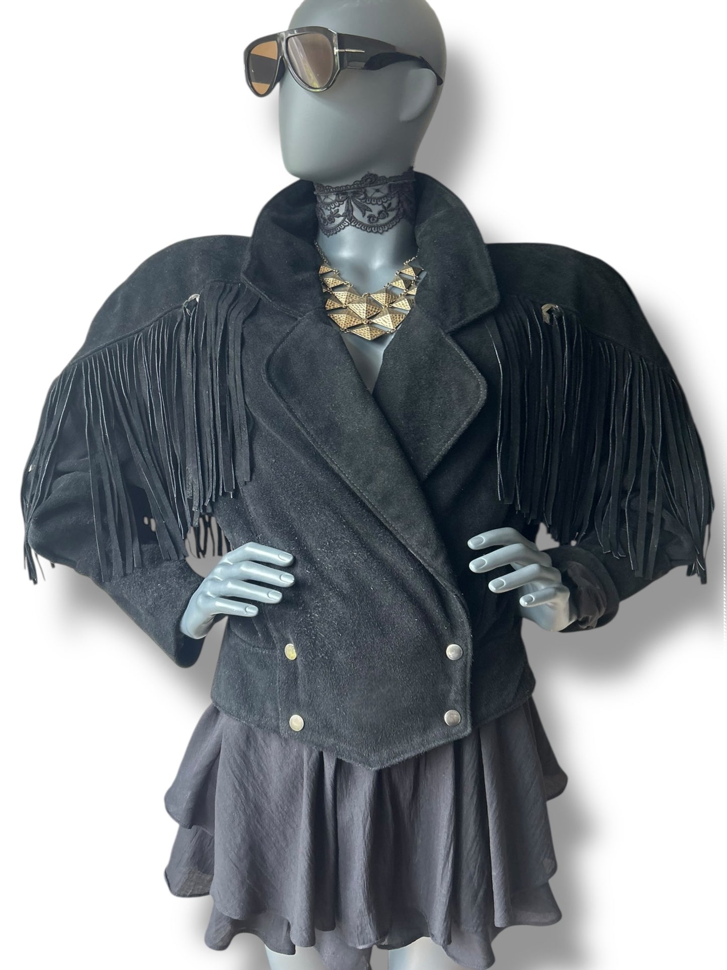 Vintage 1980s Western Fringe Suede Statement Jacket
