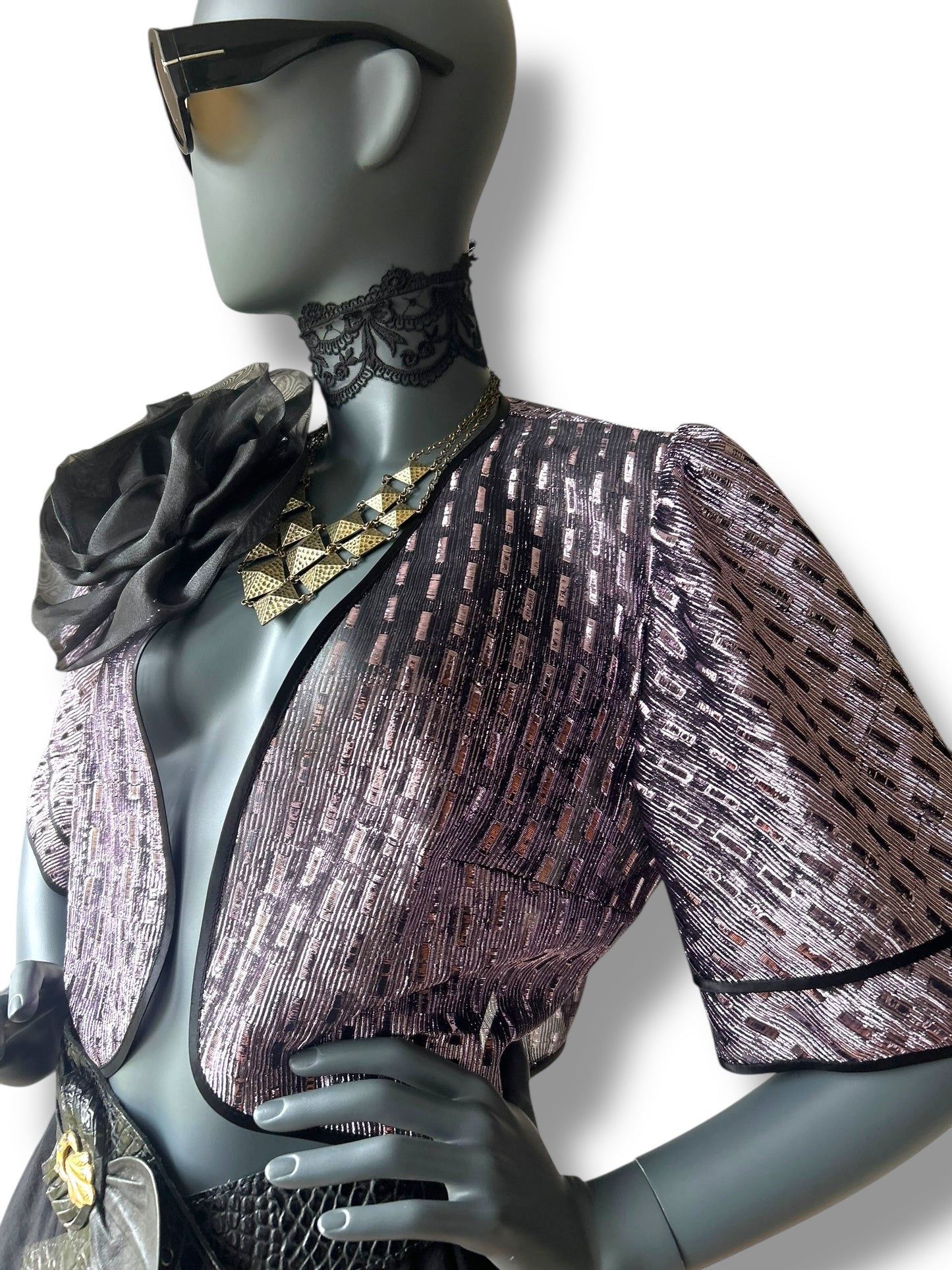 Vintage 70s Lilac Metallic Lamé Bolero