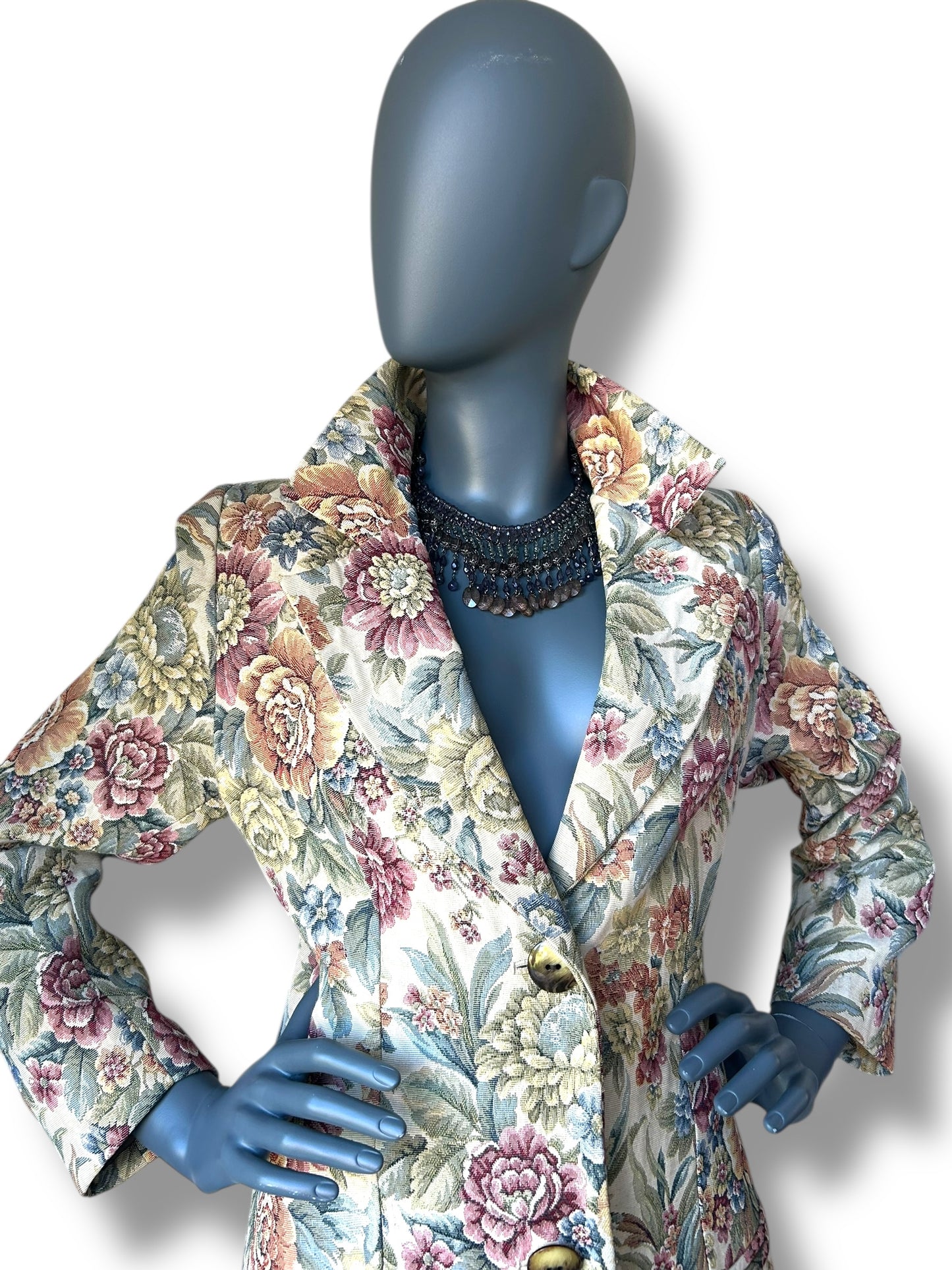 Vintage 1980s Boho Tapestry Frock Coat