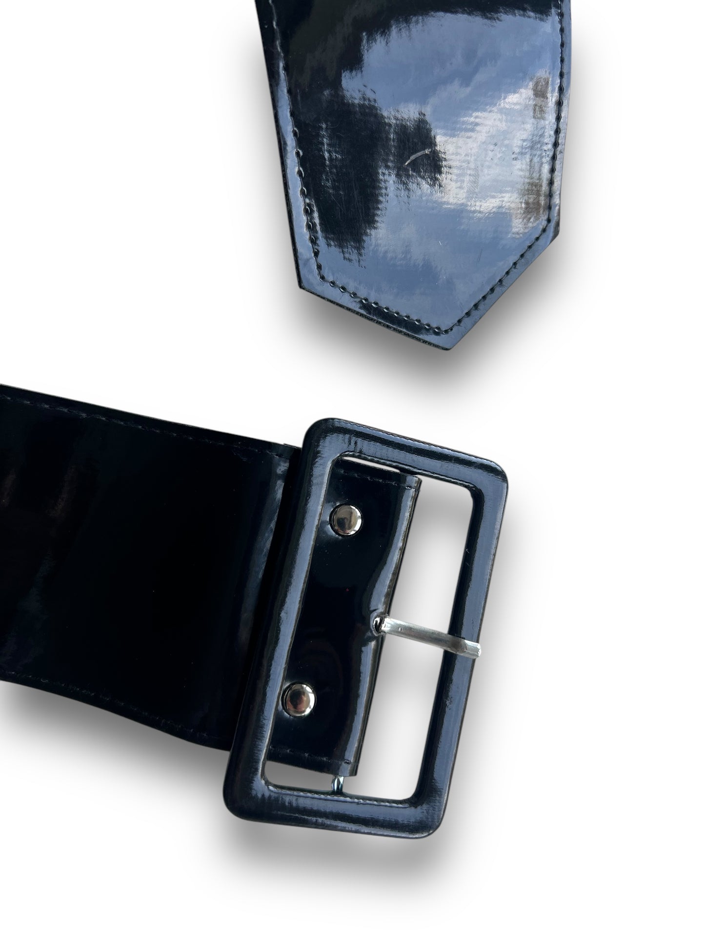 Vintage 1980s New Wave Black Patent Belt