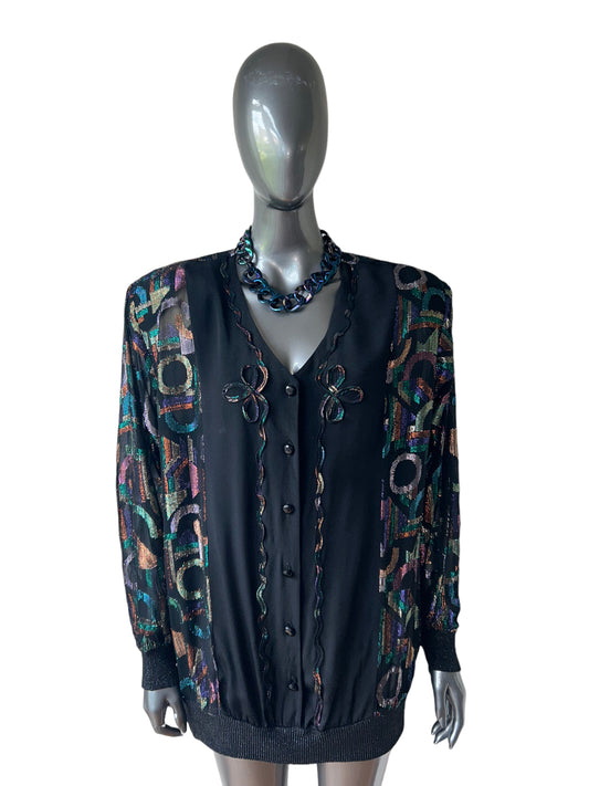 Vintage 1980s Multicoloured Silk Lame Tunic