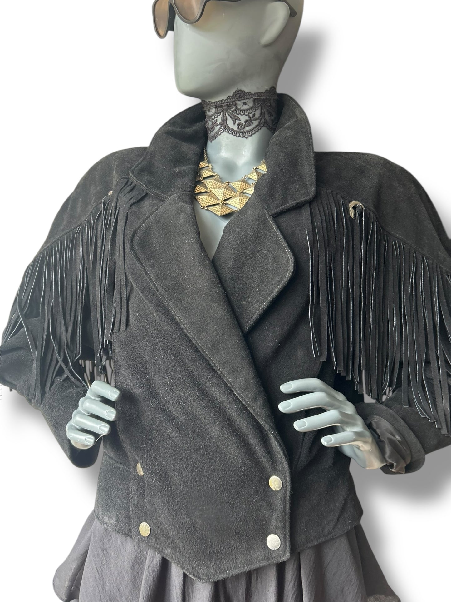 Vintage 1980s Western Fringe Suede Statement Jacket