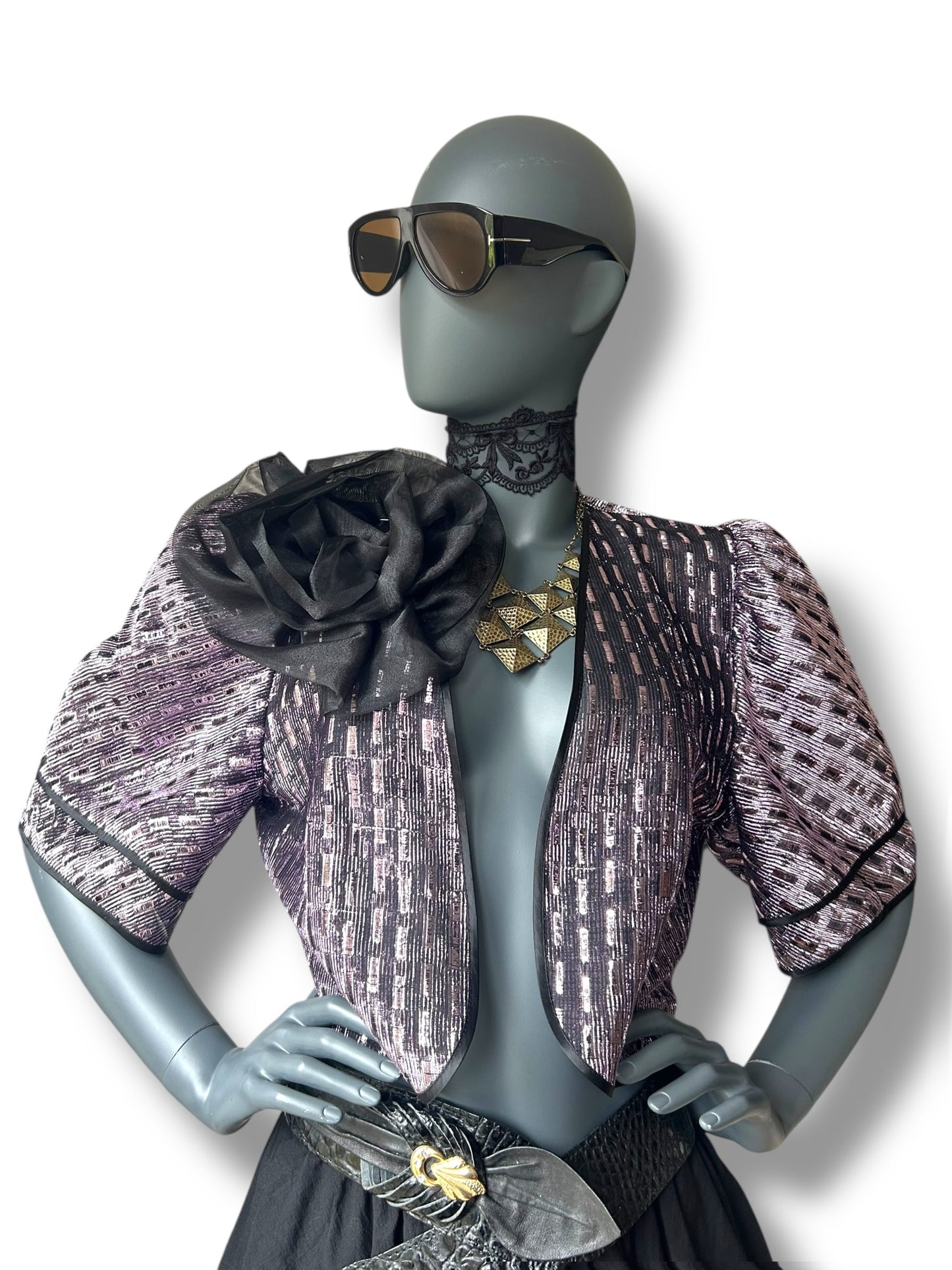 Vintage 70s Lilac Metallic Lamé Bolero