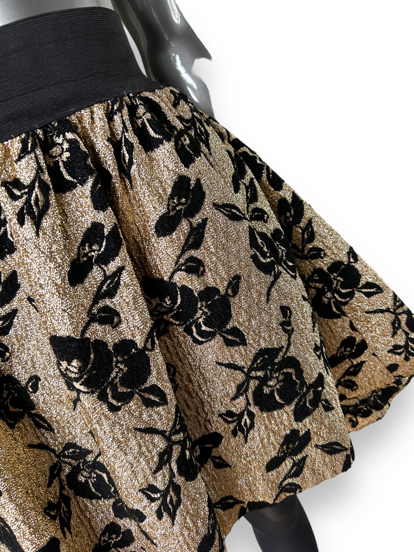 Vintage 1980s French Gold Lurex Flocked Velvet Skirt