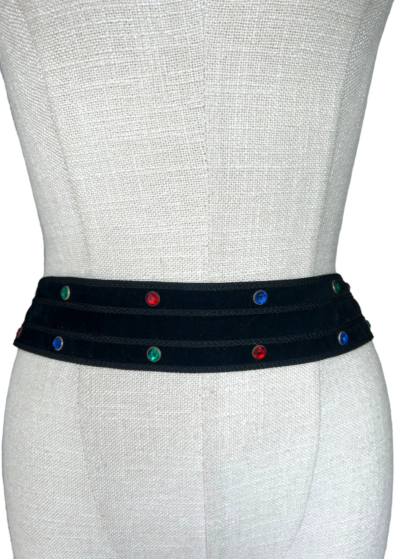 Vintage 1980s Oversized Wide Jewel Faux Suede Avant Garde Statement Belt