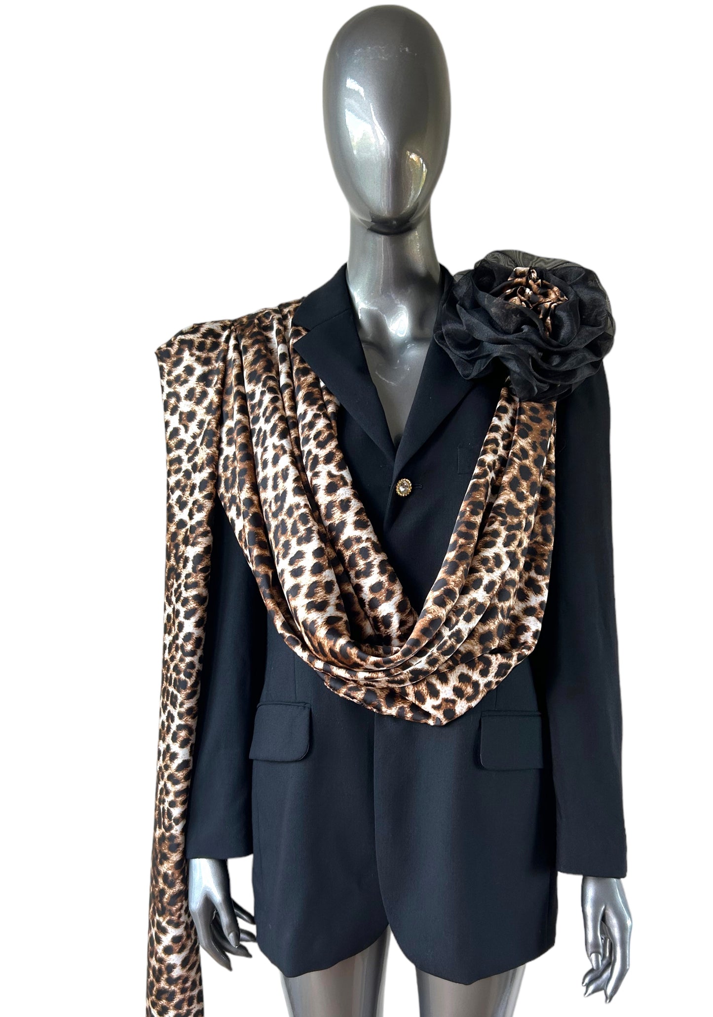 Overdress Redefined Drape Blazer with floral corsage