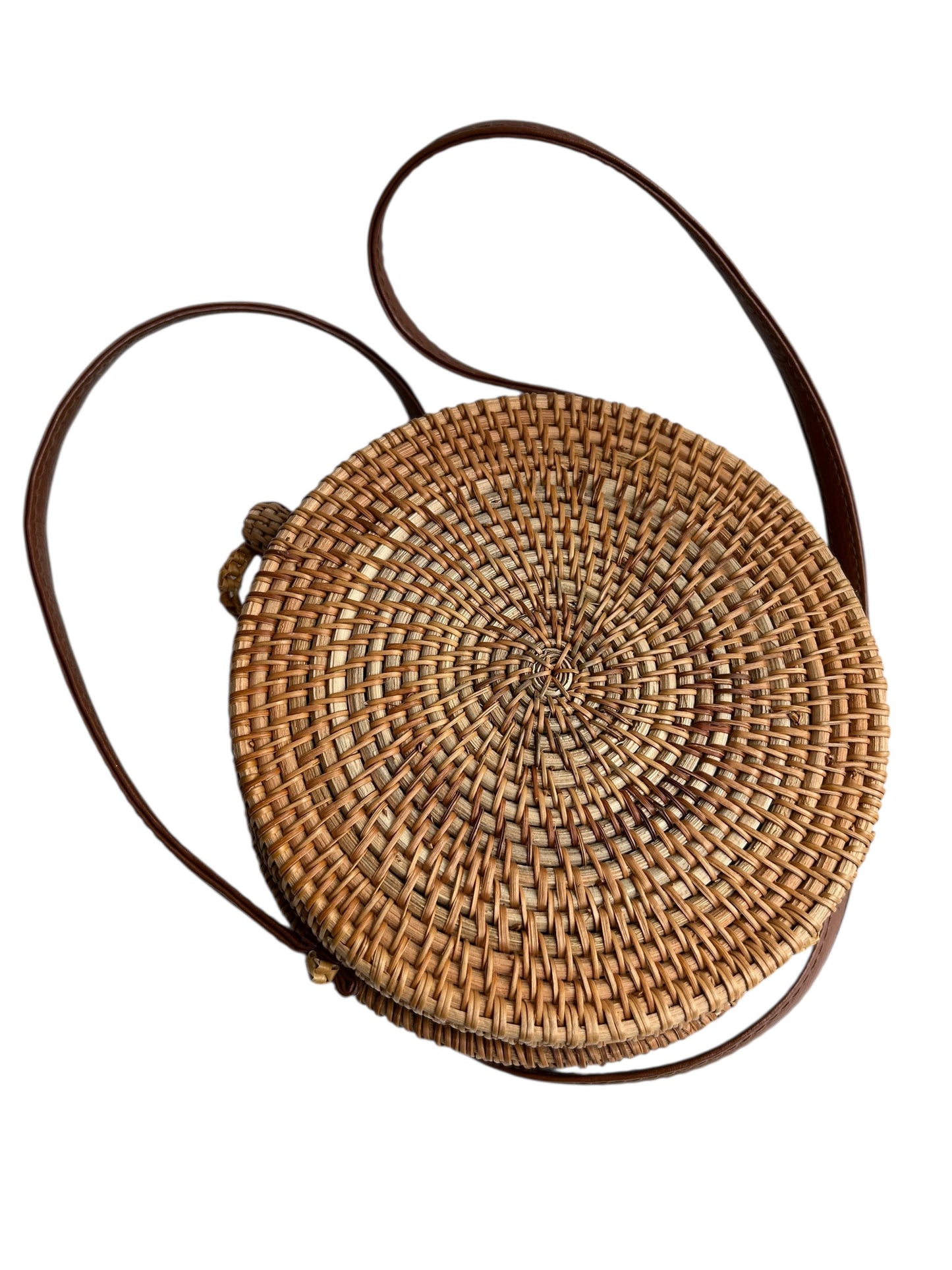 Vintage 1980s handwoven circular rattan shoulderbag