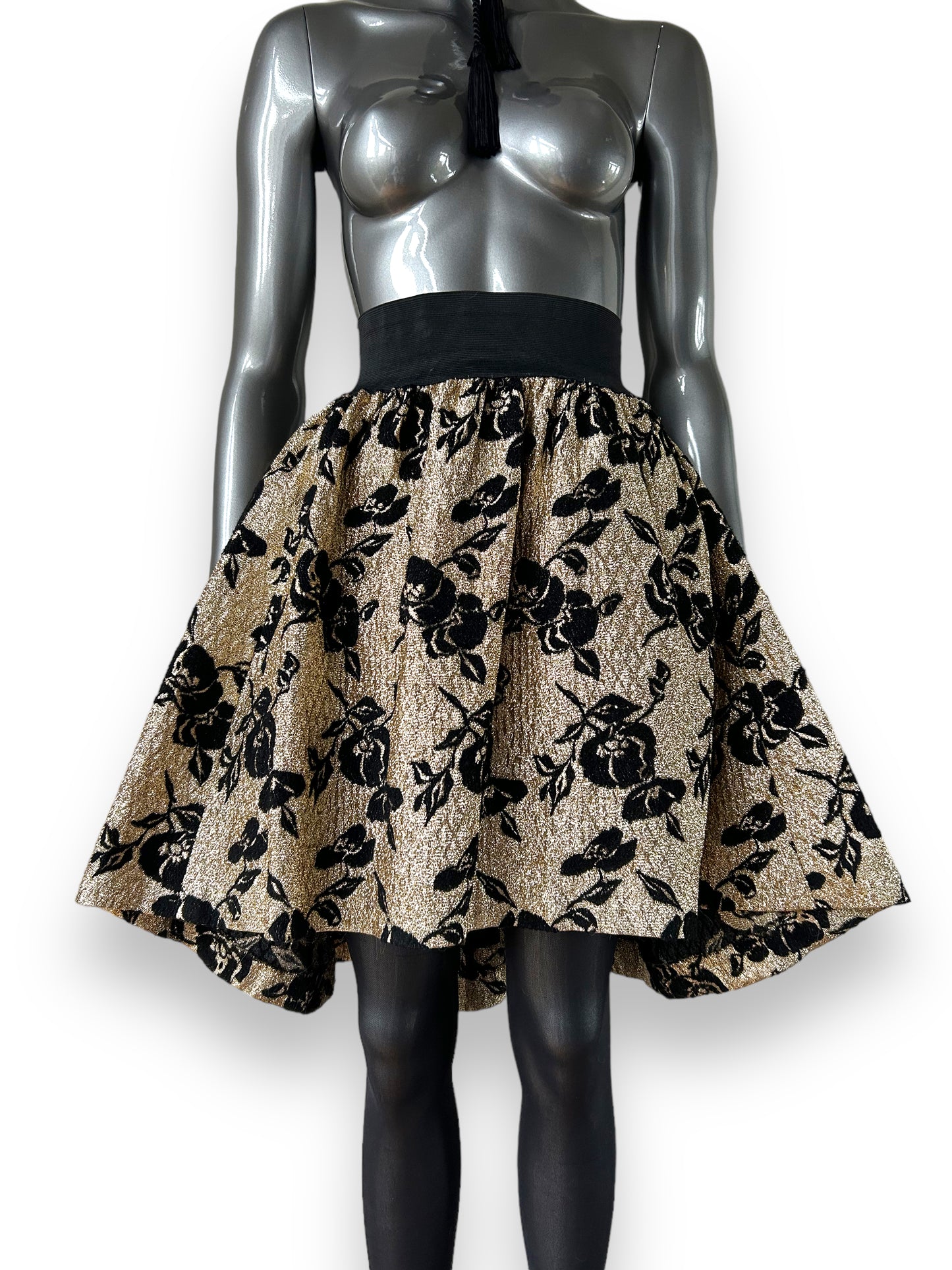 Vintage 1980s French Gold Lurex Flocked Velvet Skirt