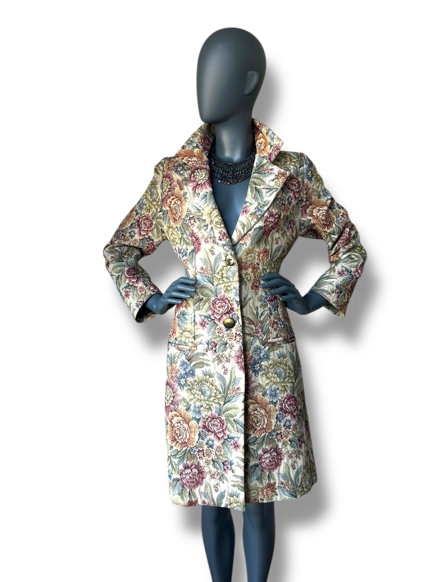 Vintage 1980s Boho Tapestry Frock Coat