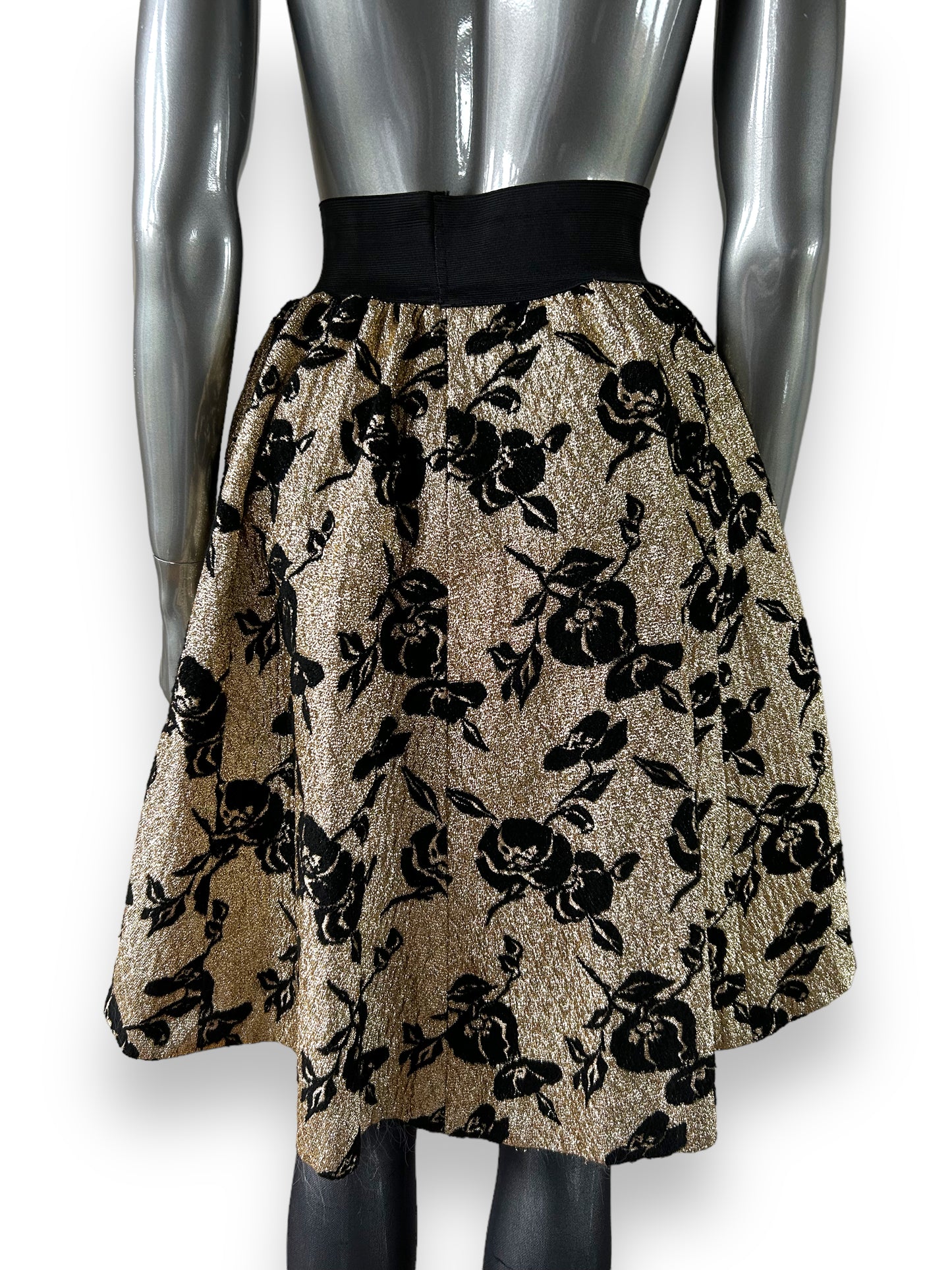 Vintage 1980s French Gold Lurex Flocked Velvet Skirt