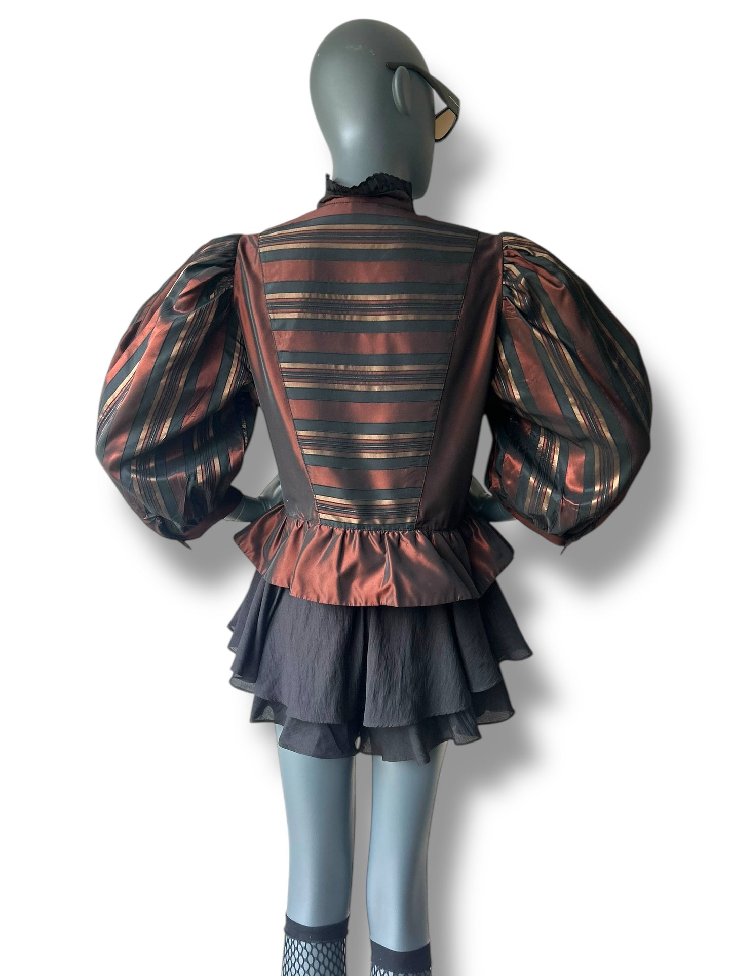 Vintage 1980s Silk Taffeta Puff Sleeve Statement Peplum Blouse