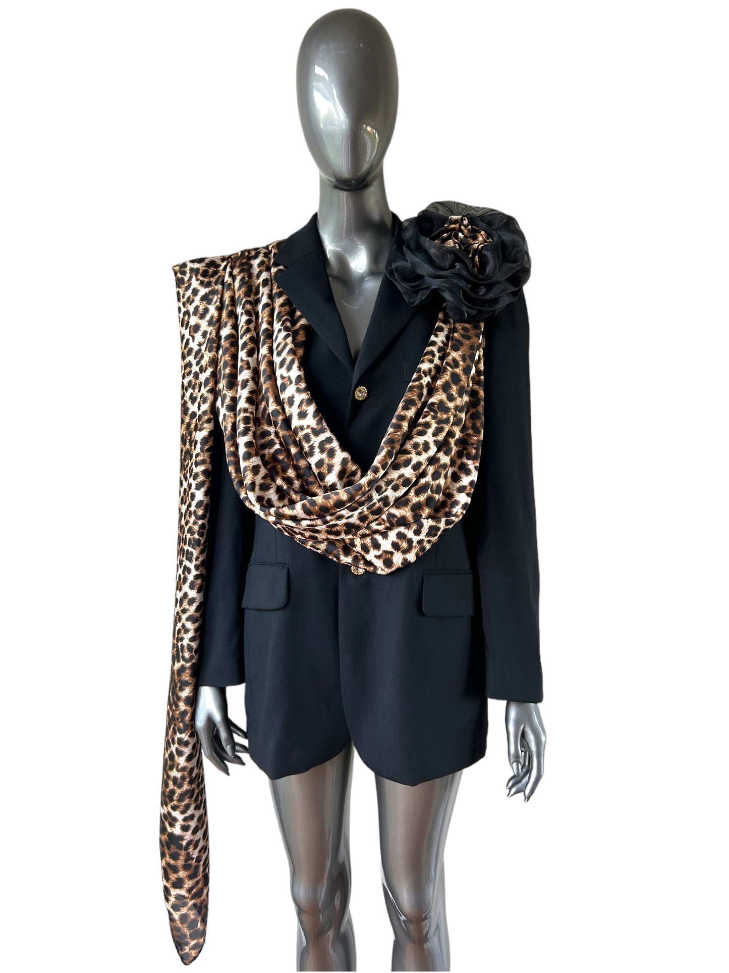 Overdress Redefined Drape Blazer with floral corsage