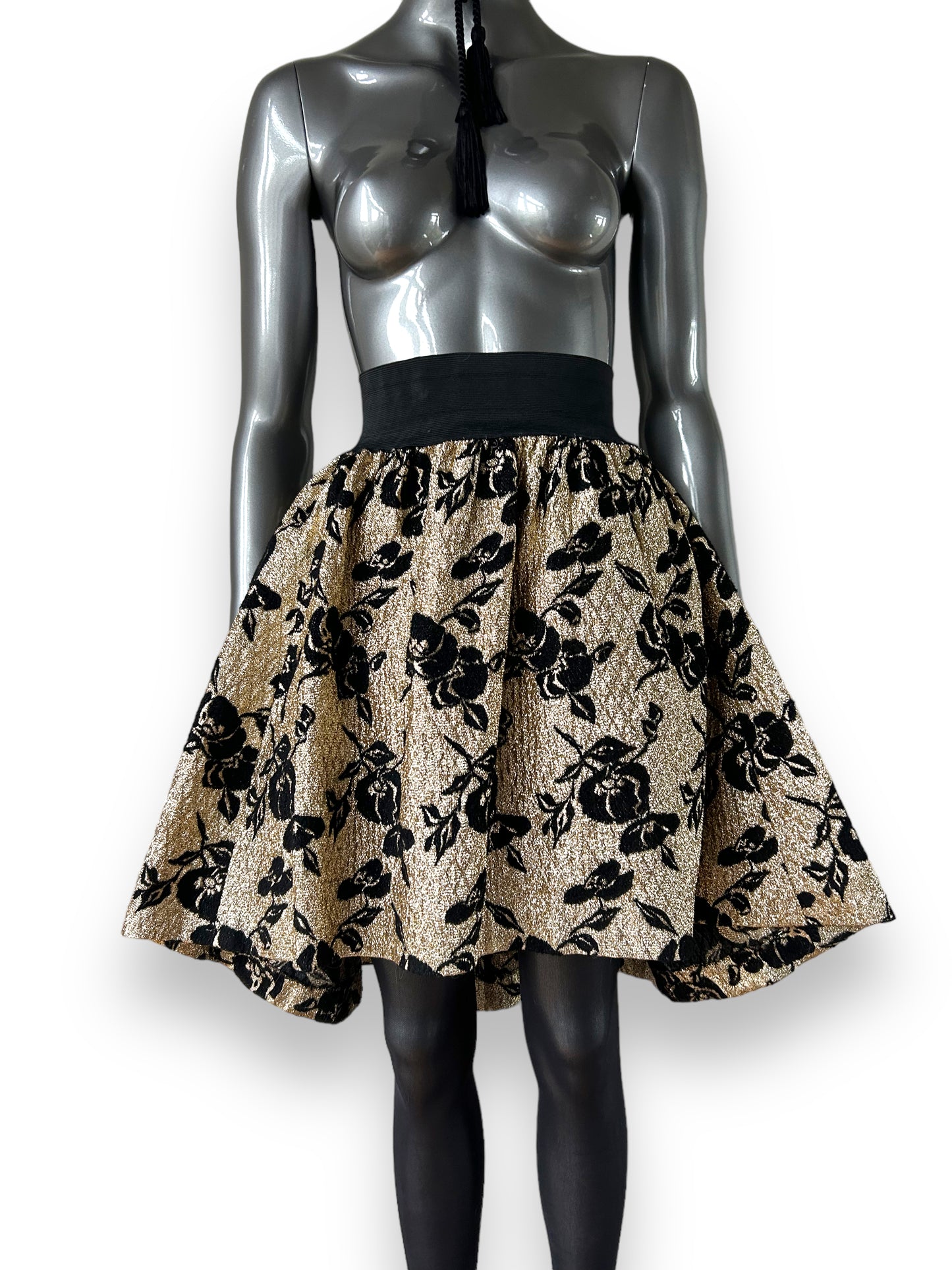 Vintage 1980s French Gold Lurex Flocked Velvet Skirt