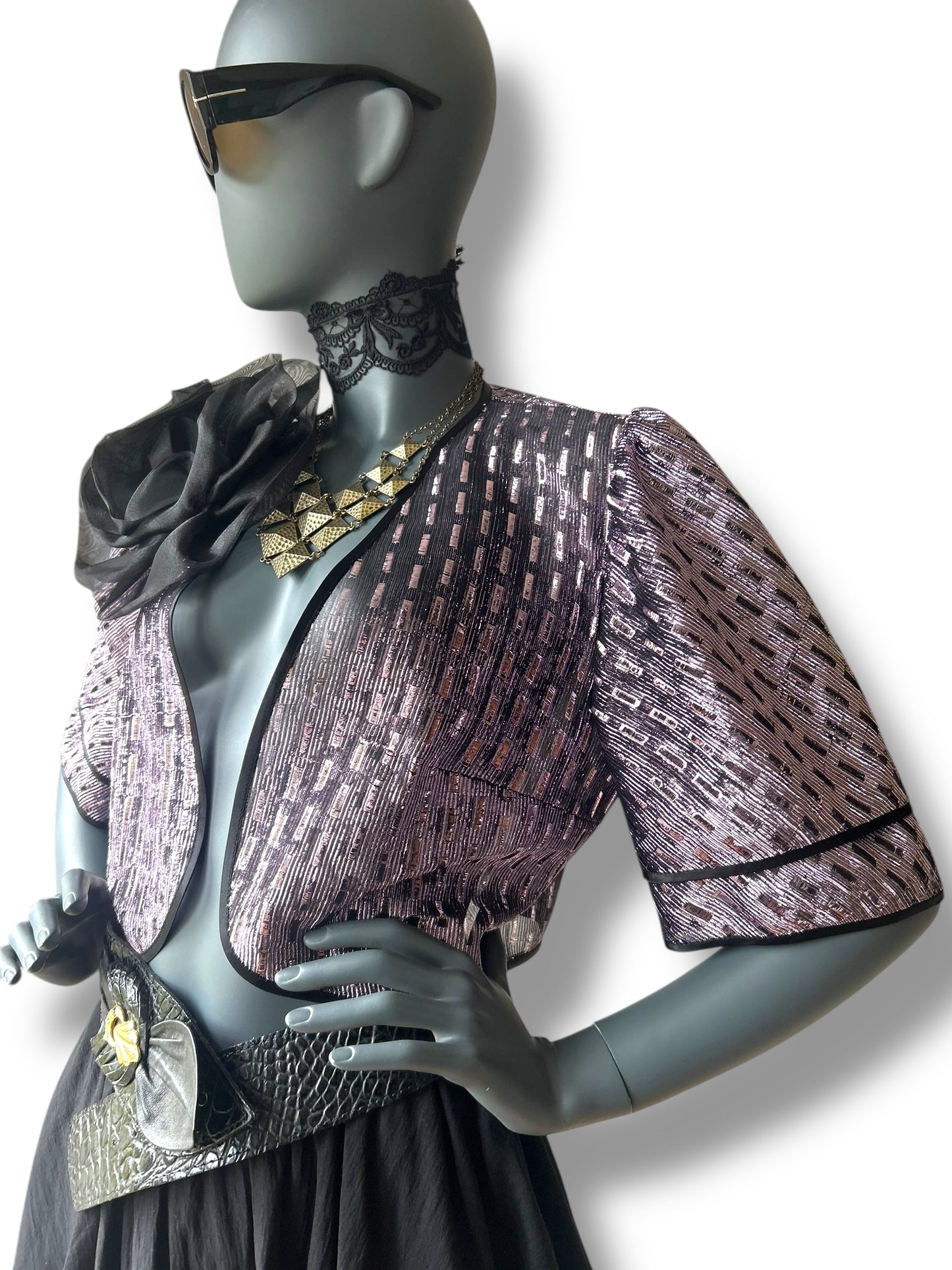 Vintage 70s Lilac Metallic Lamé Bolero