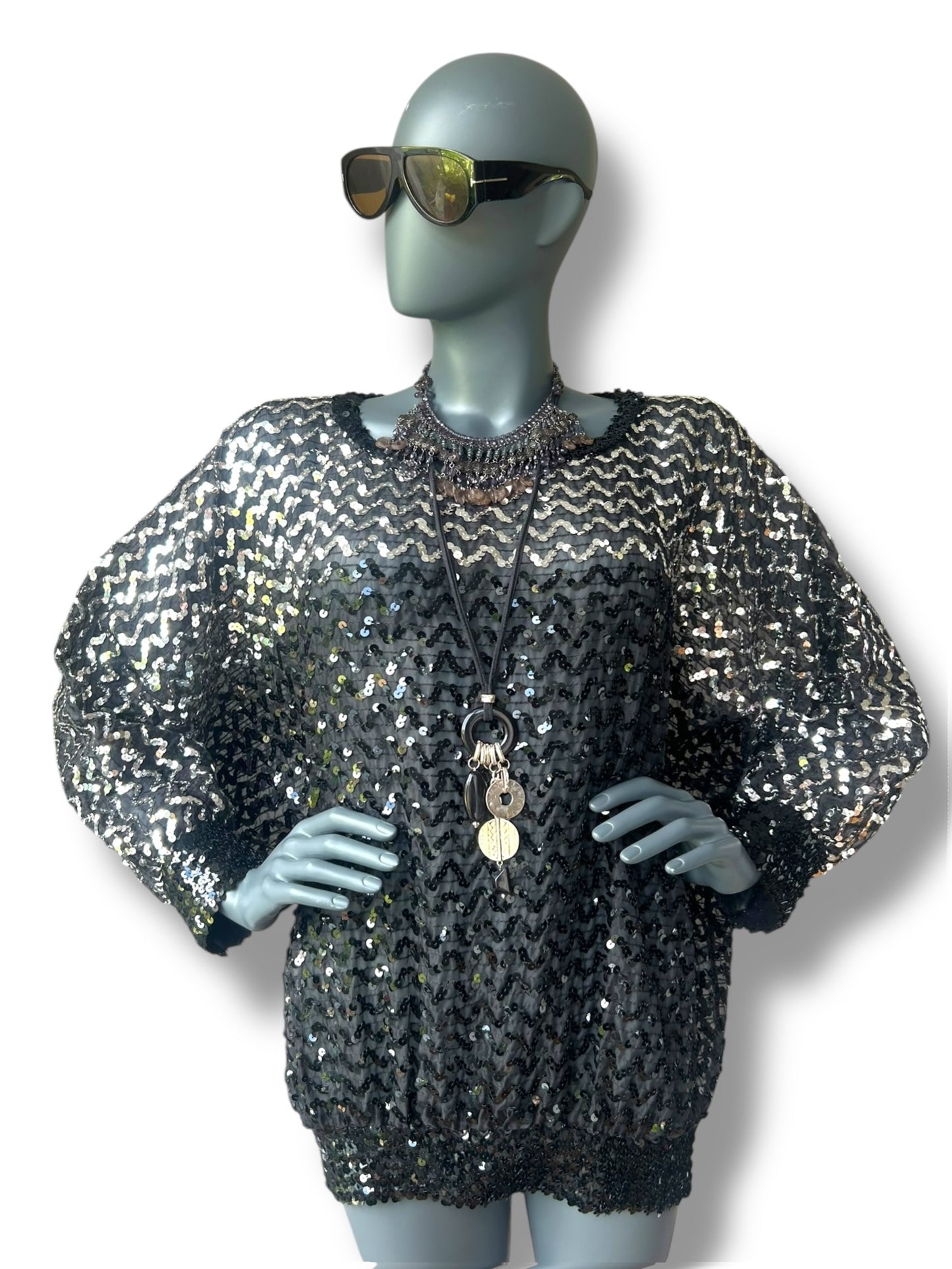 Vintage 1970s Batwing dramatic disco statement top
