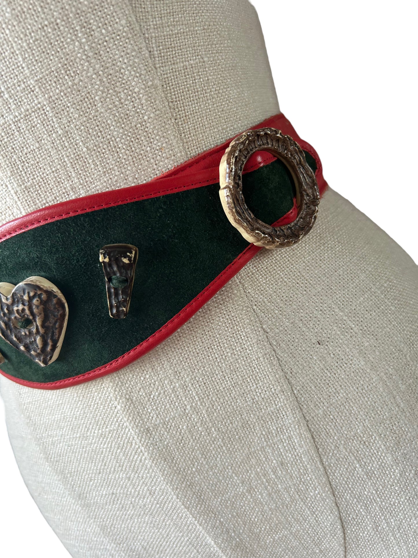 Vintage 1980s French Red Leather Avant Garde Statement Belt