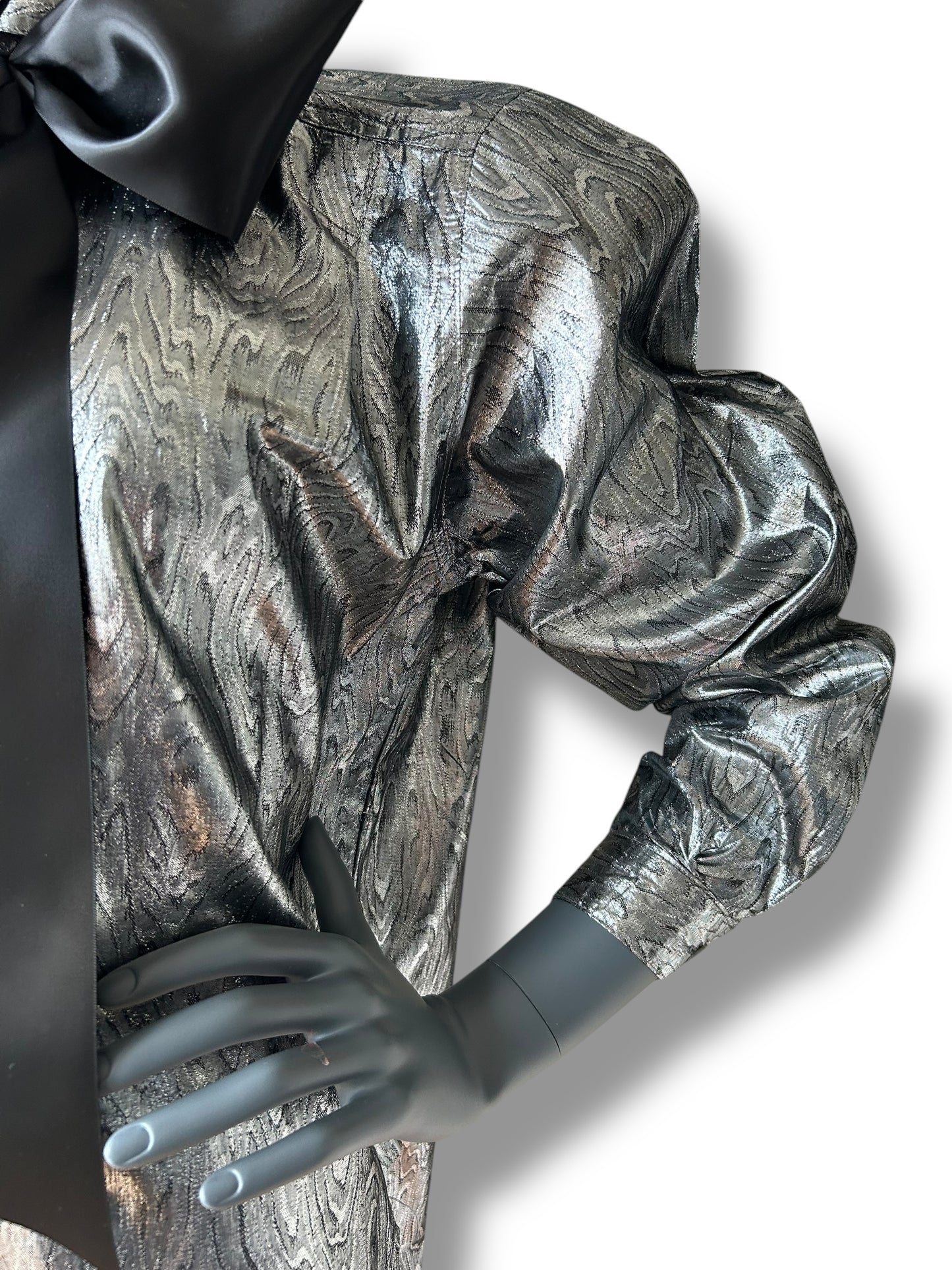 Vintage 1980s Silver Lamé Cocktail Shirt and Satin Bow