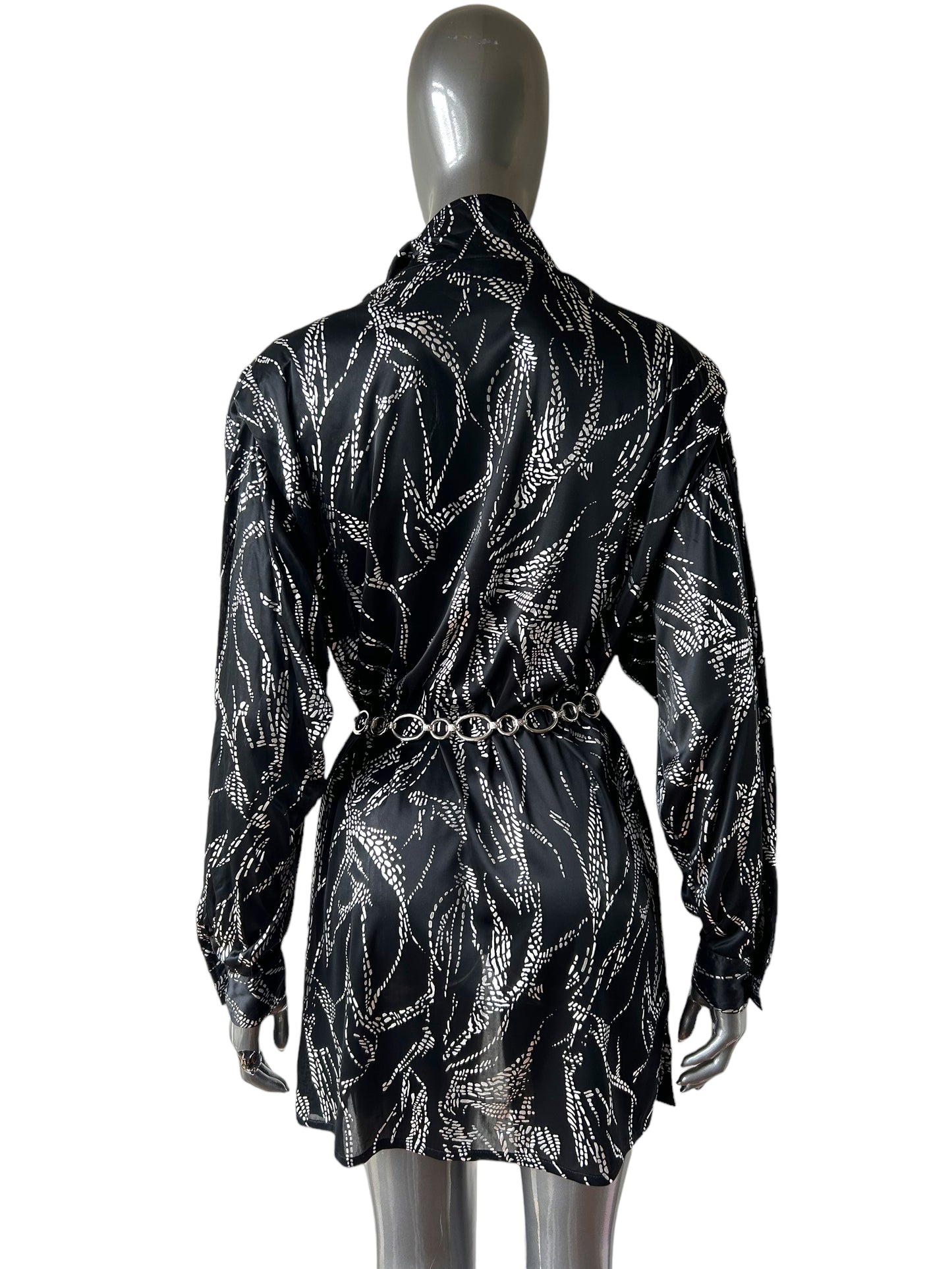 Vintage 1980s Liquid Silver Lame Shirt Dress