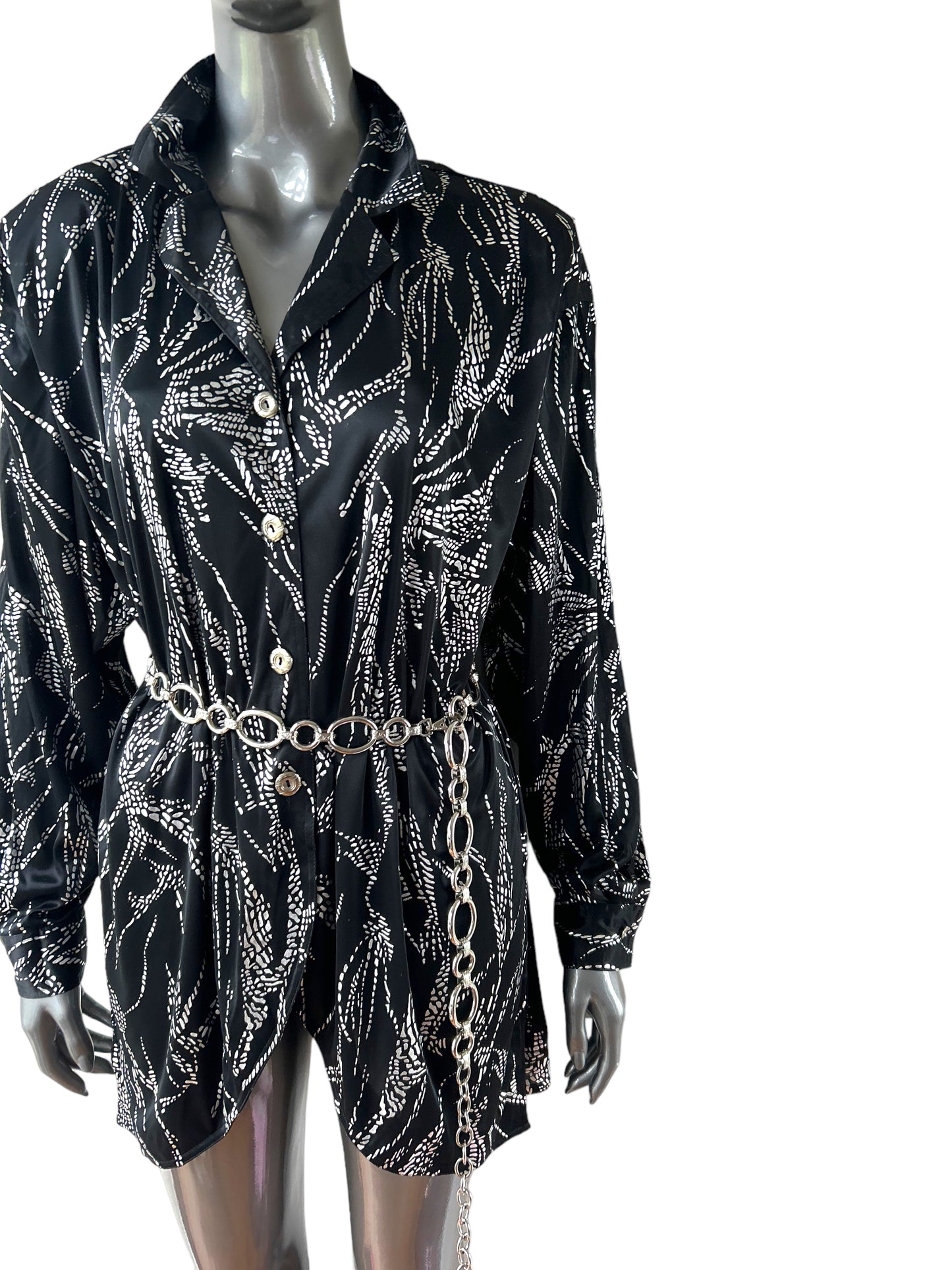 Vintage 1980s Liquid Silver Lame Shirt Dress