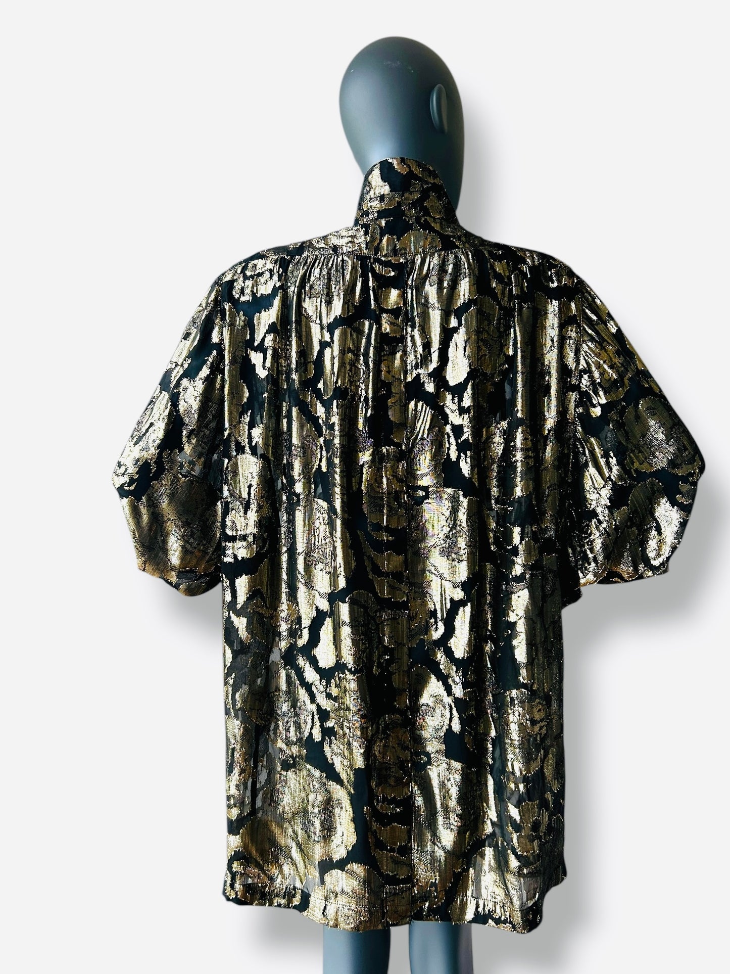 Vintage 1980s Gold and Black Lame Batwing Shirt Dress