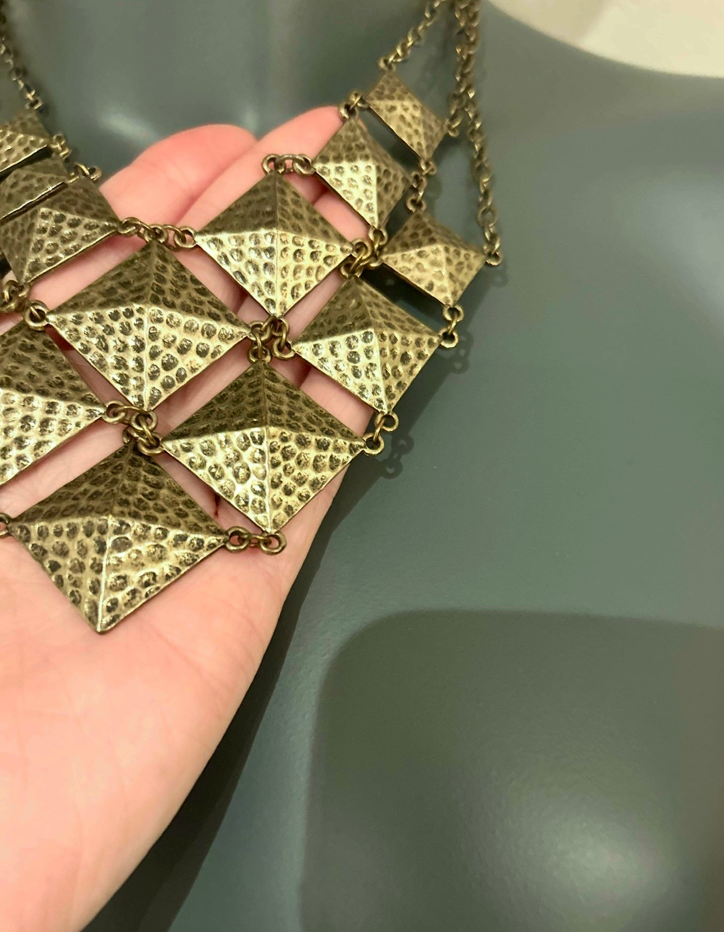 Vintage 1980s Pyramid Link Statement Necklace