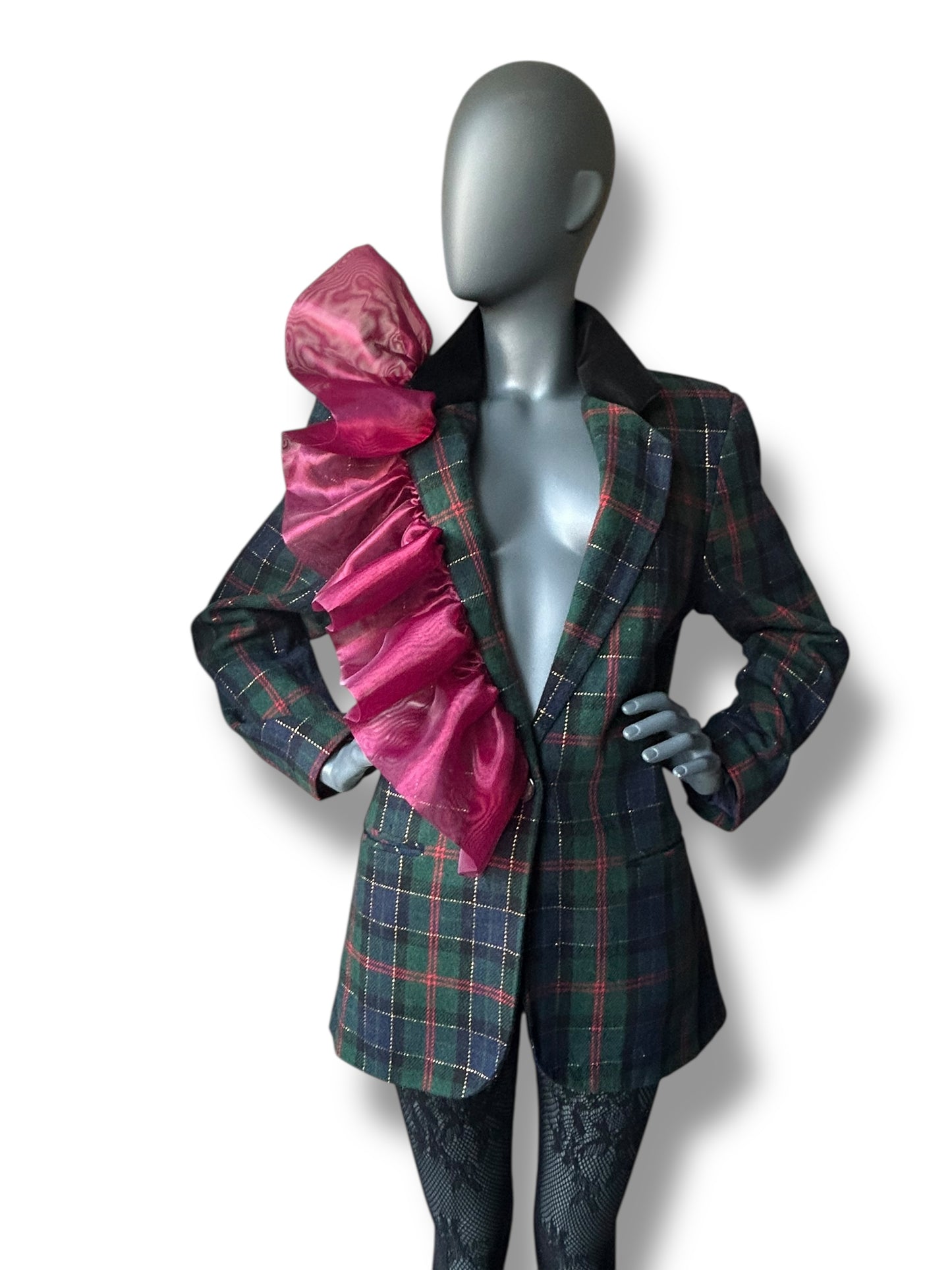 Overdress Redefined Vintage 80s Plaid Blazer and Couture Statement Frill