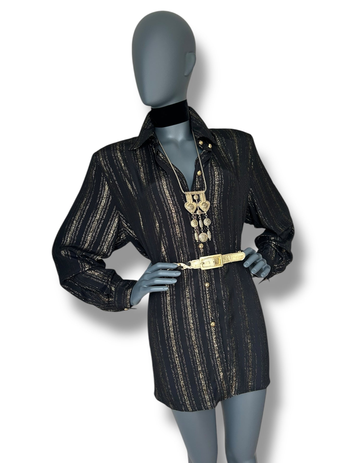 Vintage 1970s Black and Gold Stripe BOHO Shirt and Belt combo