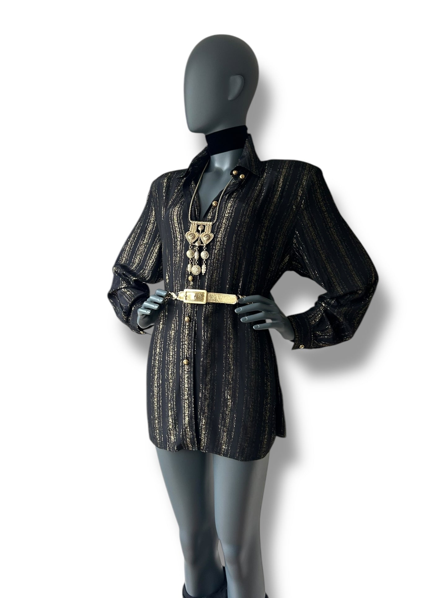 Vintage 1970s Black and Gold Stripe BOHO Shirt and Belt combo
