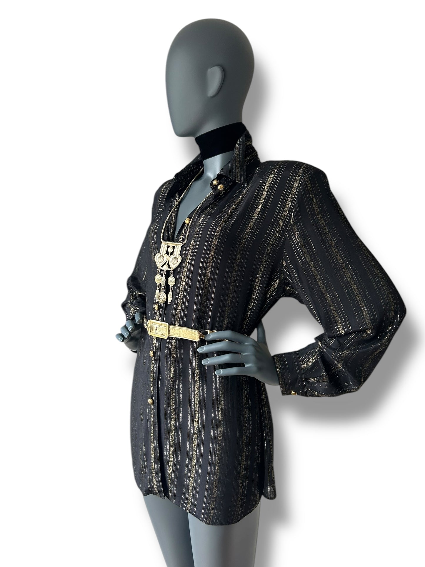 Vintage 1970s Black and Gold Stripe BOHO Shirt and Belt combo
