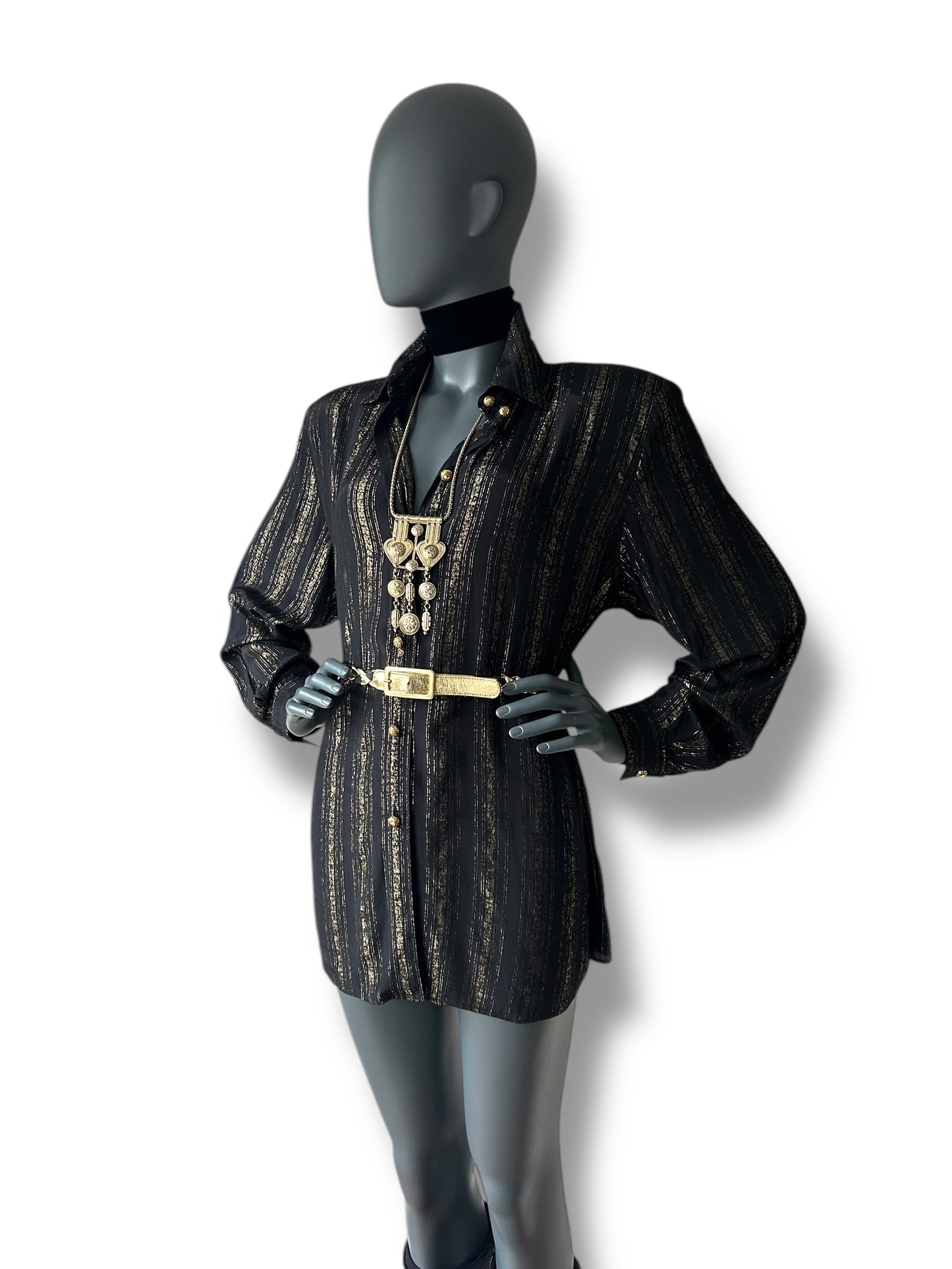 Vintage 1970s Black and Gold Stripe BOHO Shirt and Belt combo