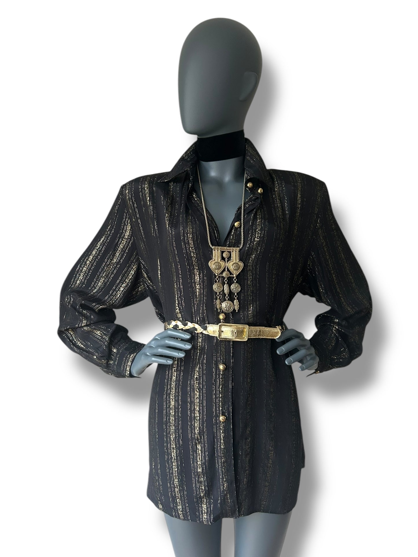 Vintage 1970s Black and Gold Stripe BOHO Shirt and Belt combo