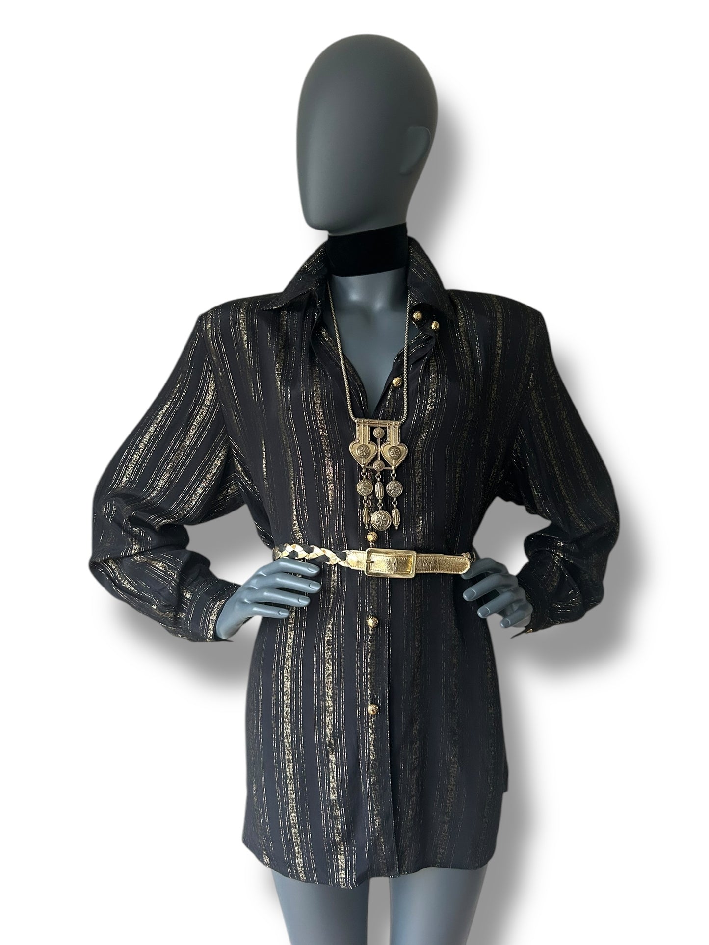 Vintage 1970s Black and Gold Stripe BOHO Shirt and Belt combo