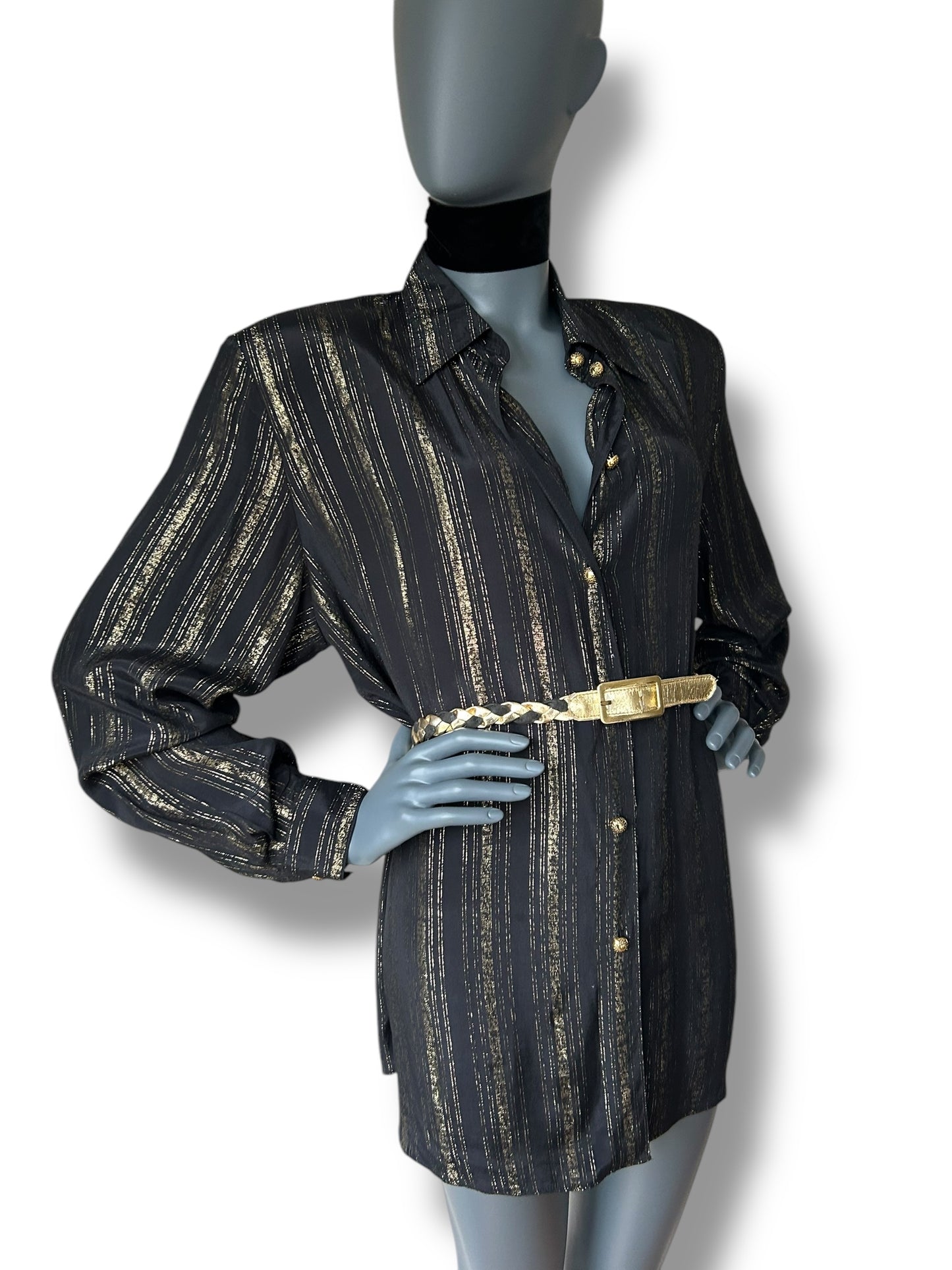 Vintage 1970s Black and Gold Stripe BOHO Shirt and Belt combo