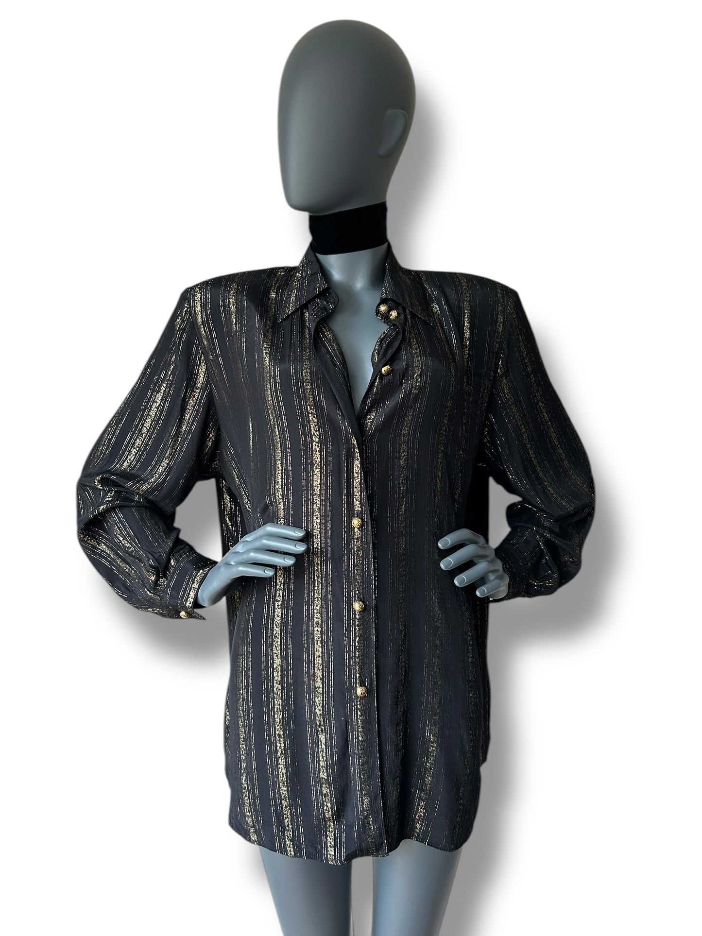 Vintage 1970s Black and Gold Stripe BOHO Shirt and Belt combo