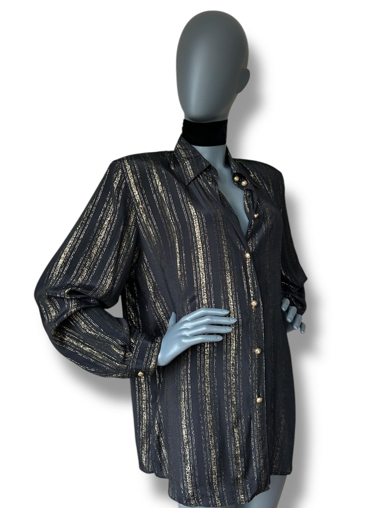 Vintage 1970s Black and Gold Stripe BOHO Shirt and Belt combo