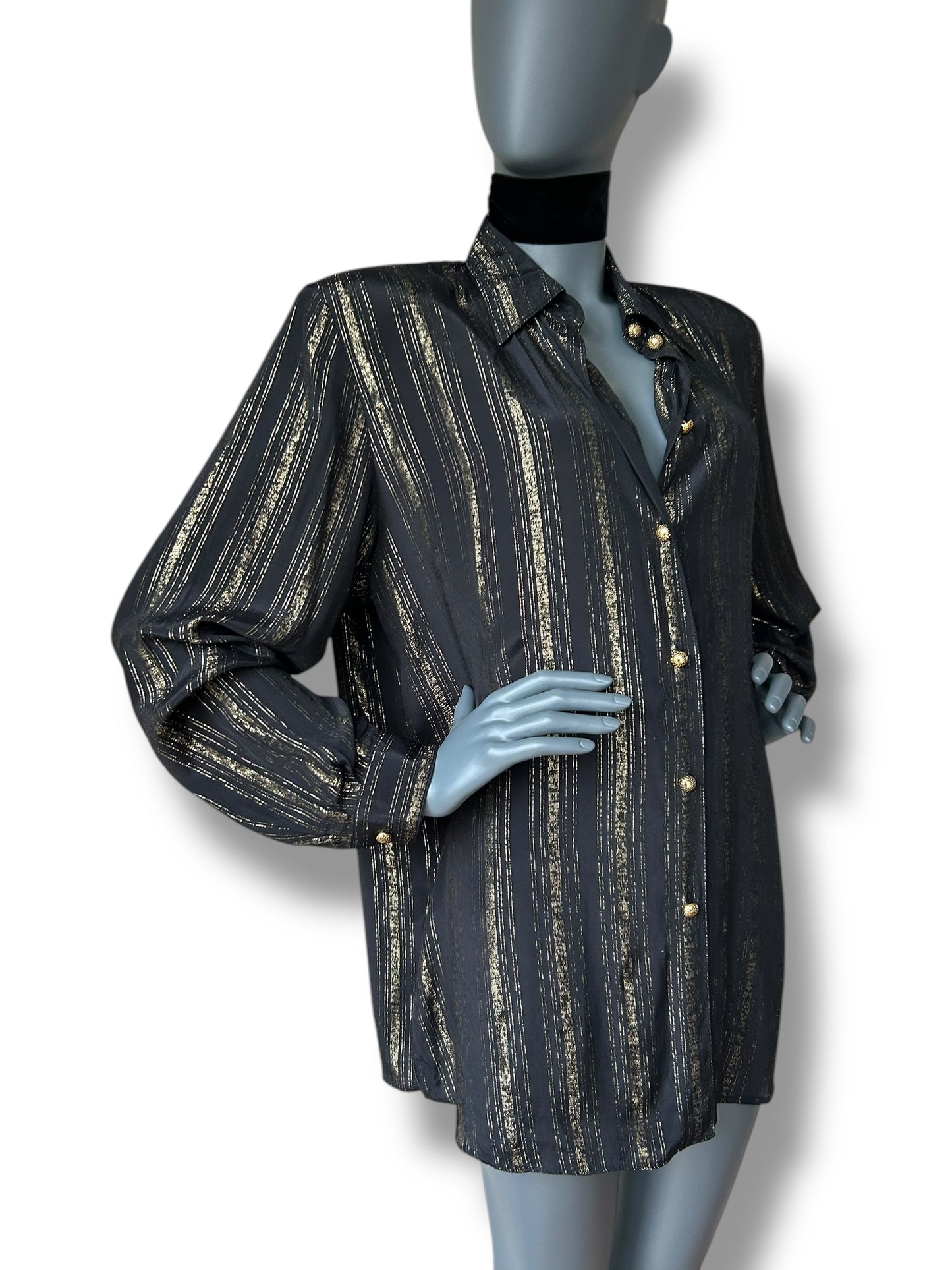 Vintage 1970s Black and Gold Stripe BOHO Shirt and Belt combo