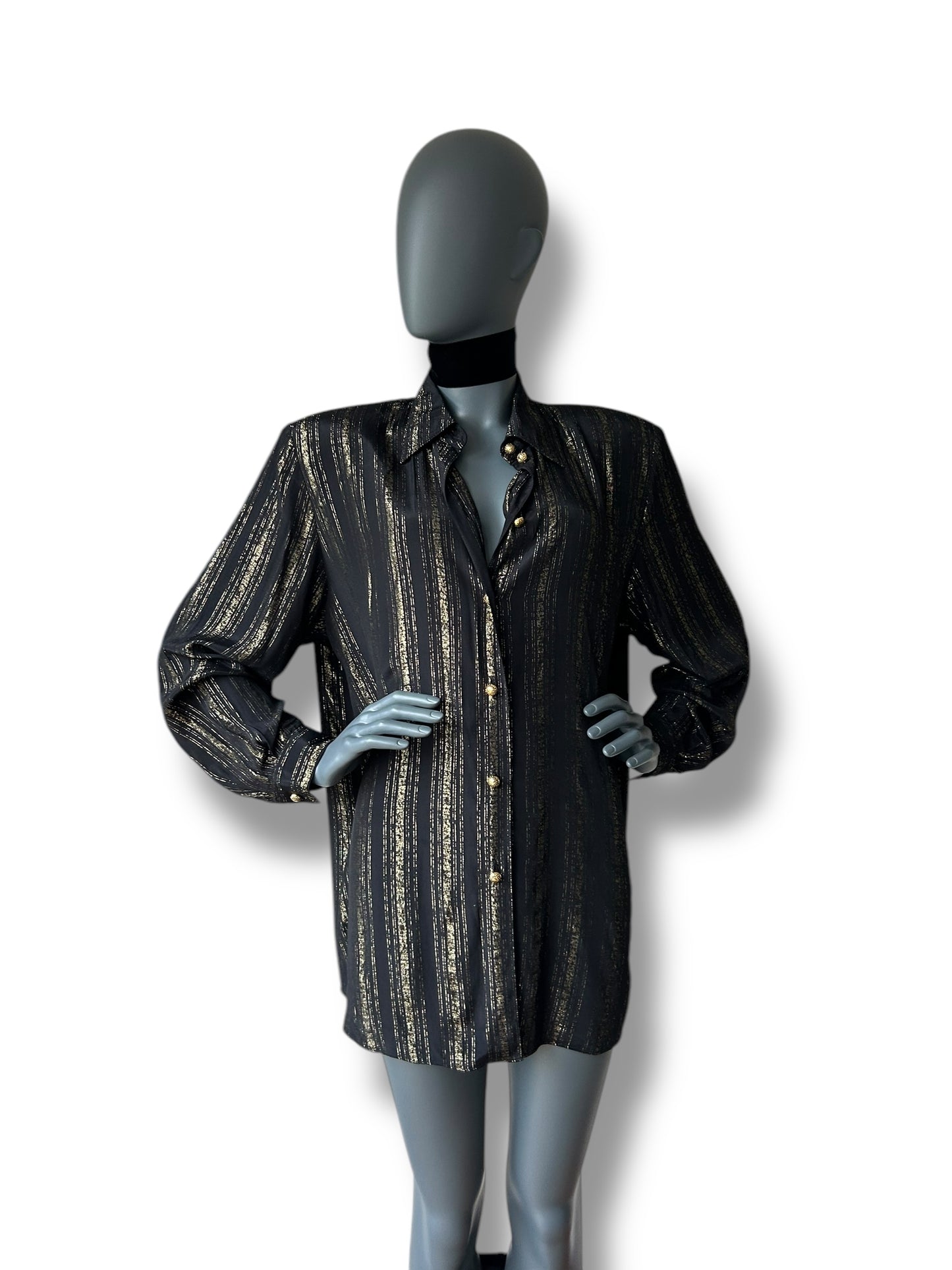 Vintage 1970s Black and Gold Stripe BOHO Shirt and Belt combo