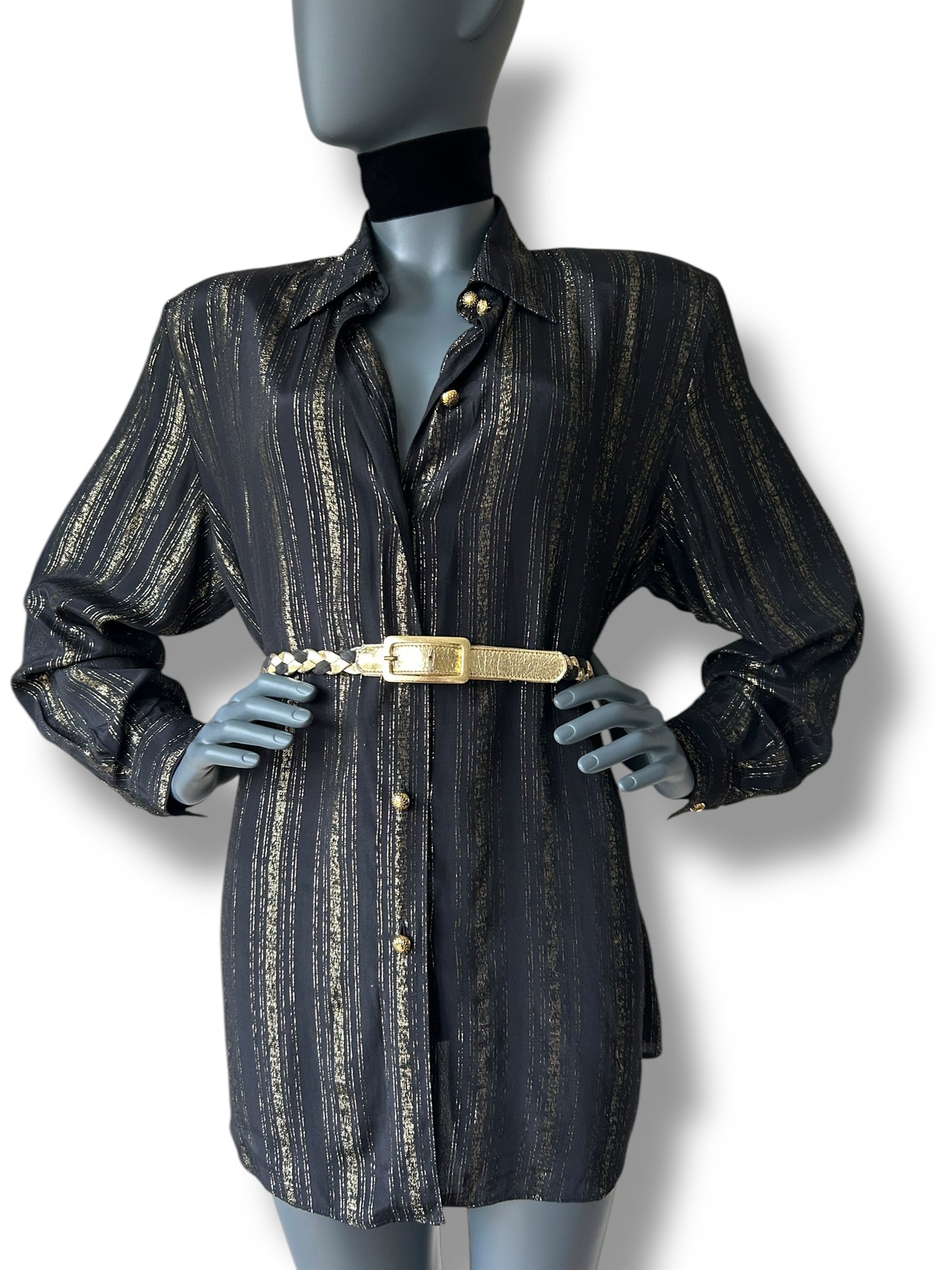 Vintage 1970s Black and Gold Stripe BOHO Shirt and Belt combo