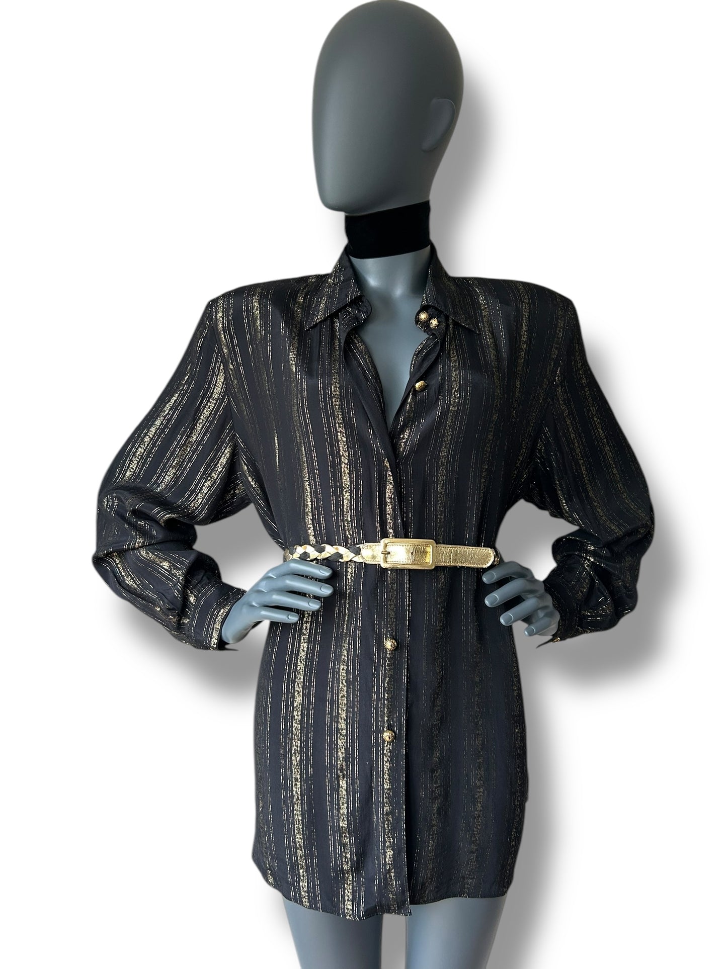 Vintage 1970s Black and Gold Stripe BOHO Shirt and Belt combo
