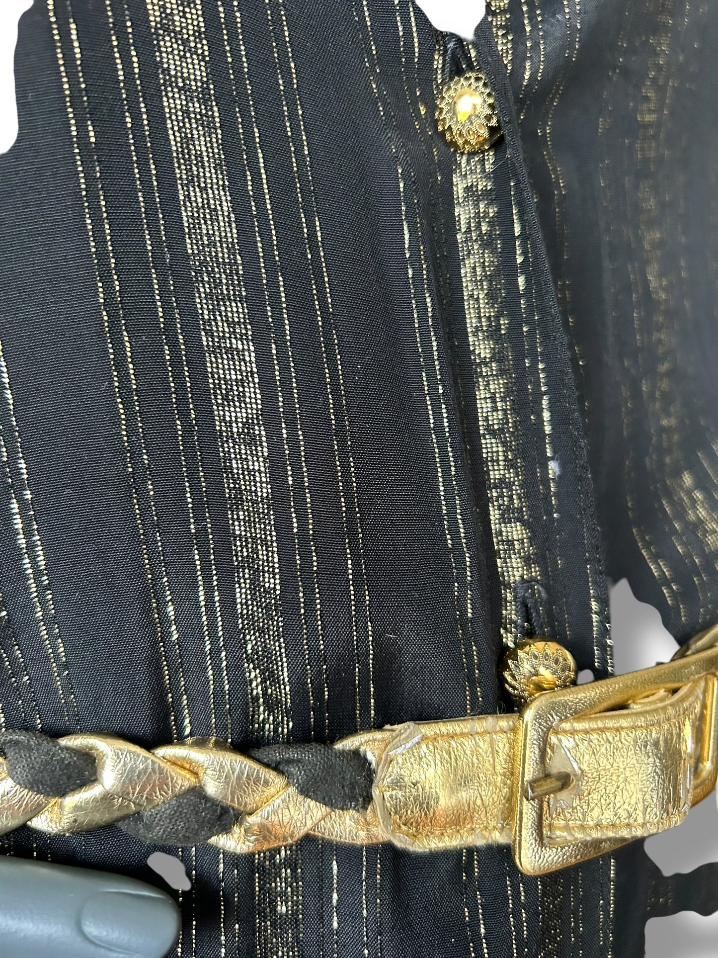 Vintage 1970s Black and Gold Stripe BOHO Shirt and Belt combo