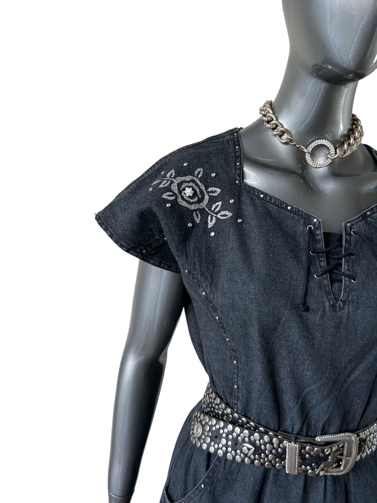 (Copy) Vintage 80s Western Grey Denim Dress