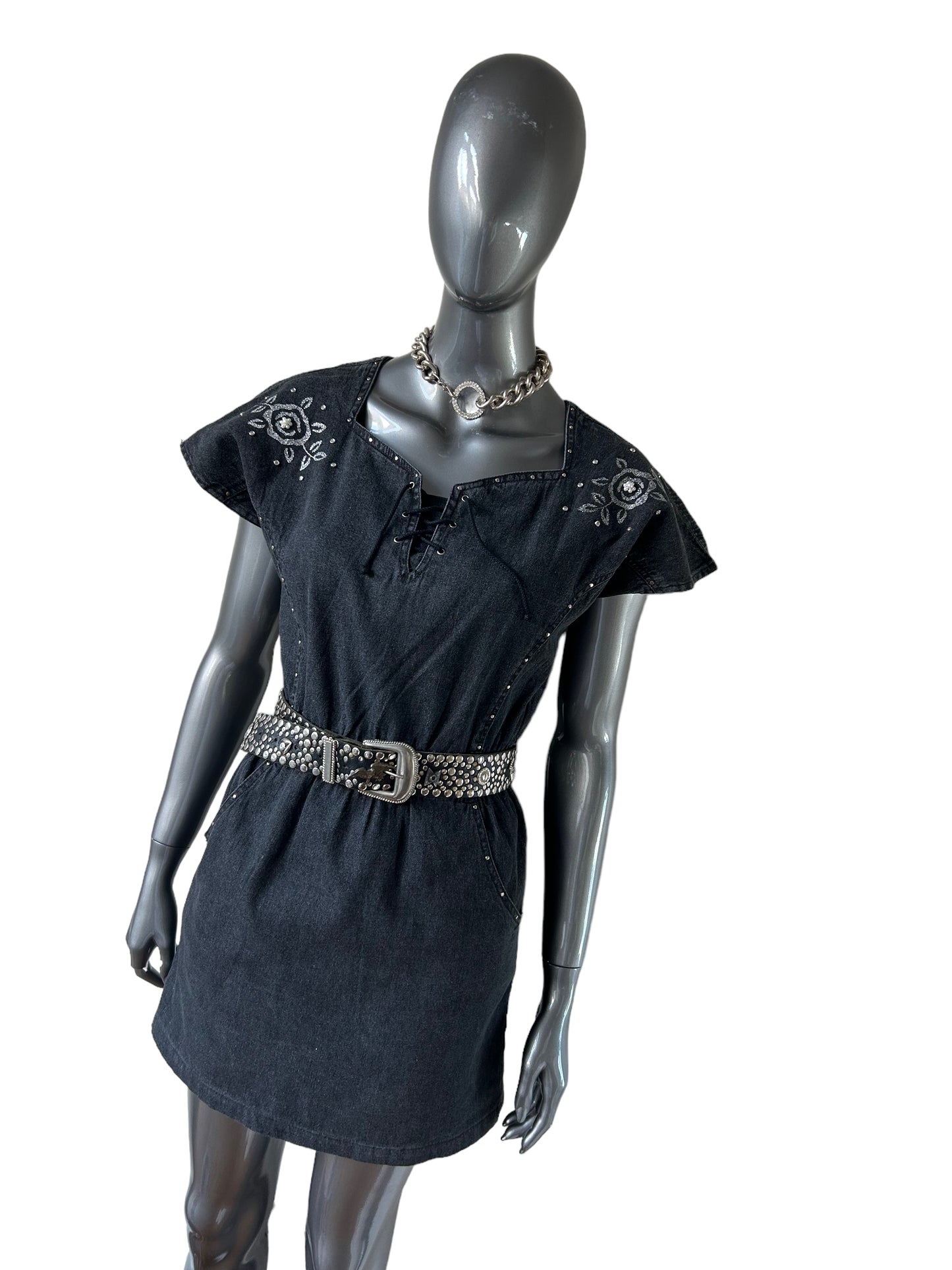 (Copy) Vintage 80s Western Grey Denim Dress