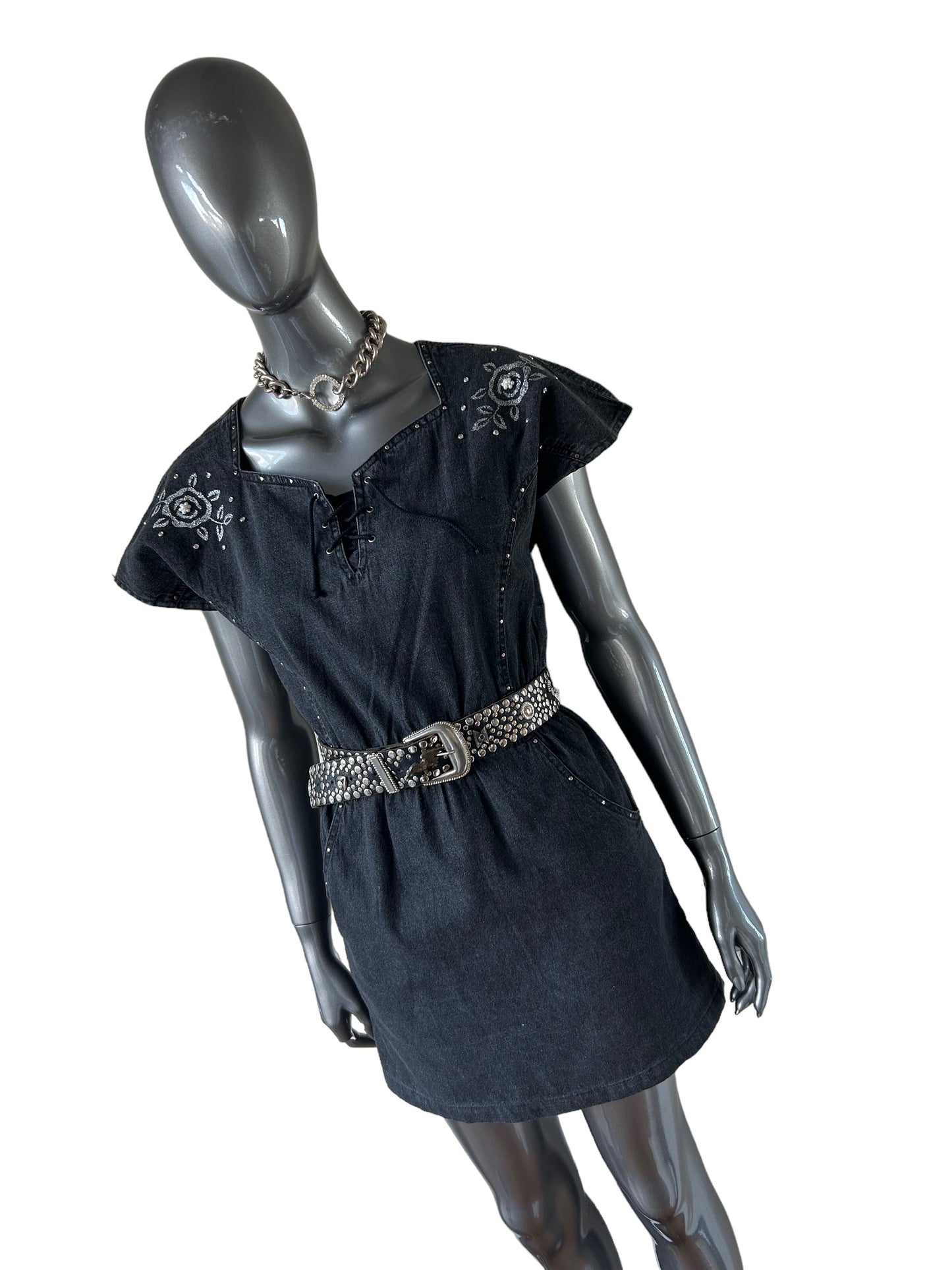(Copy) Vintage 80s Western Grey Denim Dress